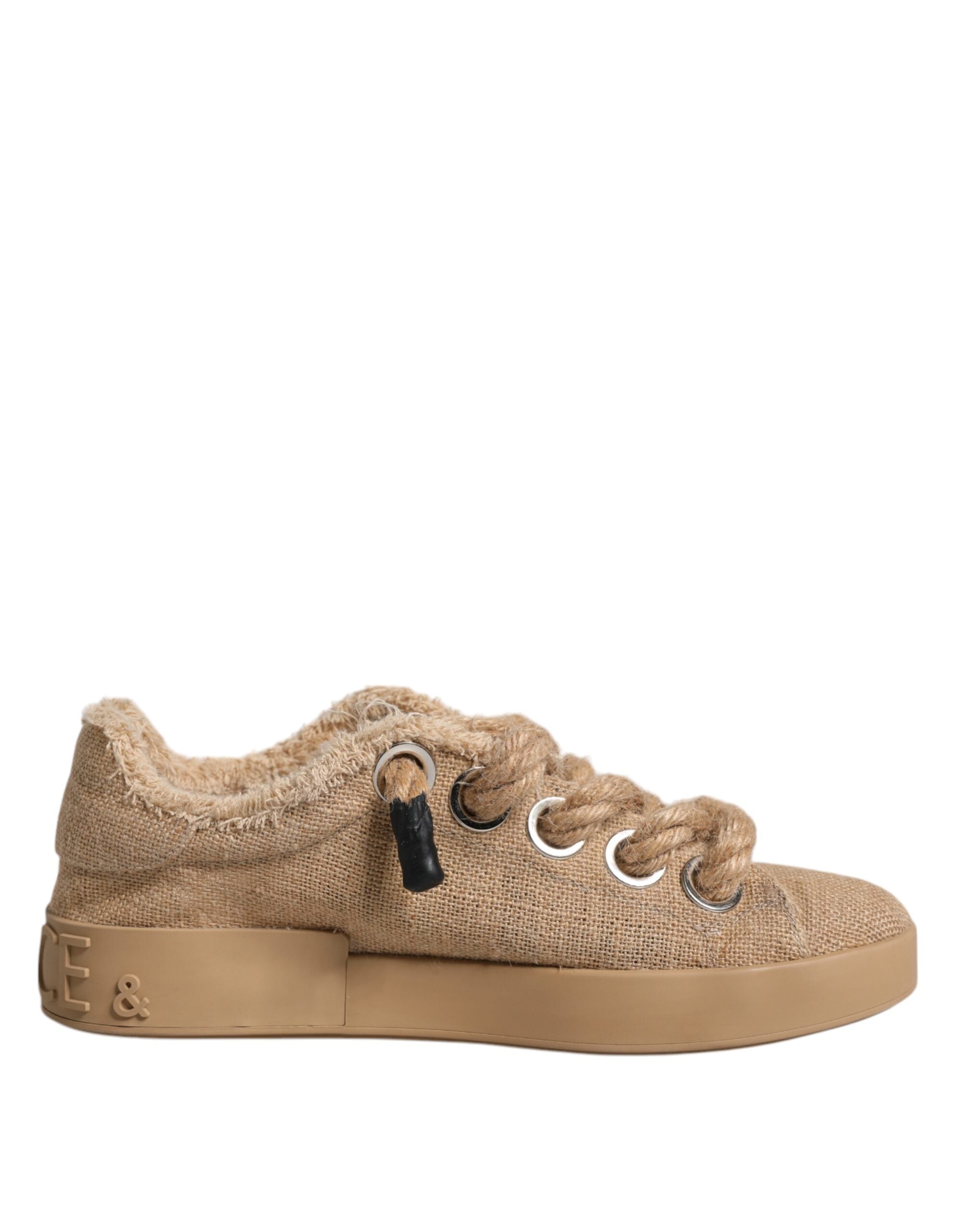 Dolce & Gabbana Braun Jute Stoff Low Top Herren Sneakers Schuhe