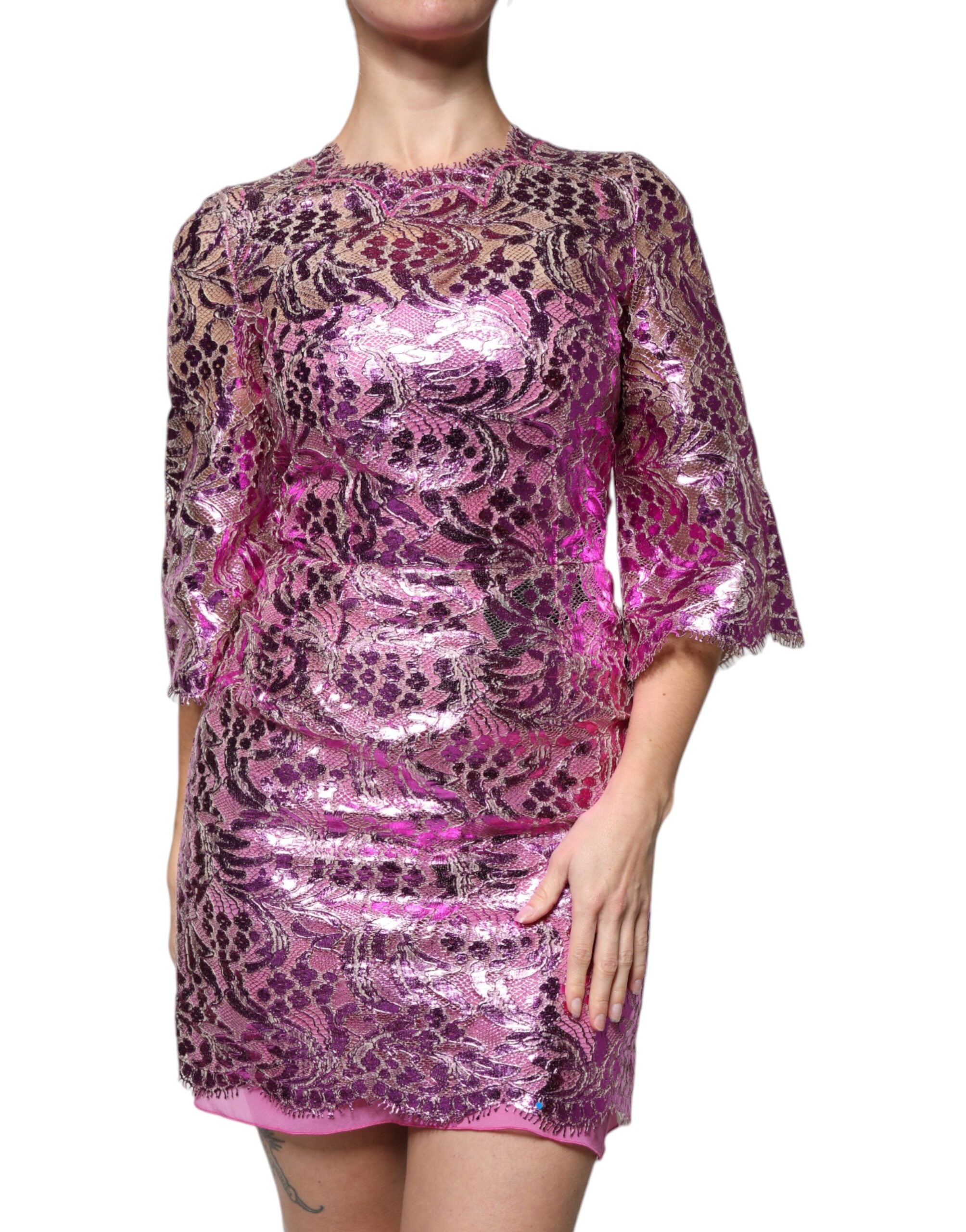Dolce & Gabbana – Mini-Etuikleid mit Blumenmuster in Metallic-Fuchsia