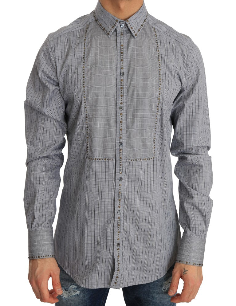 Dolce & Gabbana Elegantes grau kariertes Slim Fit Freizeithemd