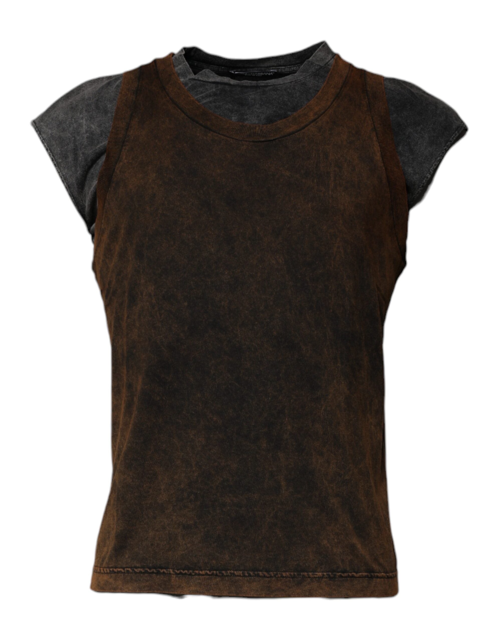 Dolce & Gabbana – Ärmelloses T-Shirt aus Baumwolle mit Rundhalsausschnitt in Braun