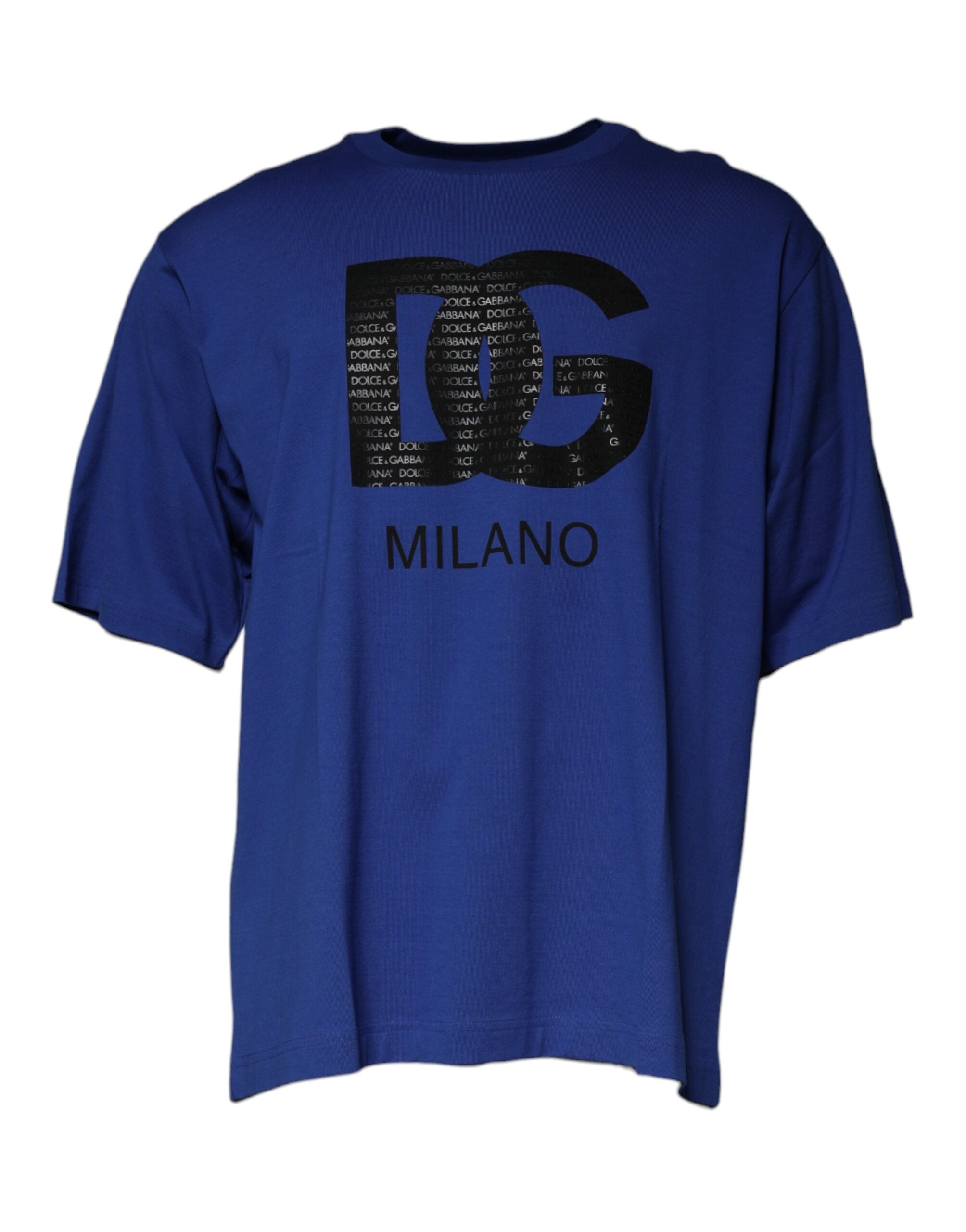 Dolce & Gabbana Blaues Herren-T-Shirt mit Rundhalsausschnitt und Logo-Print