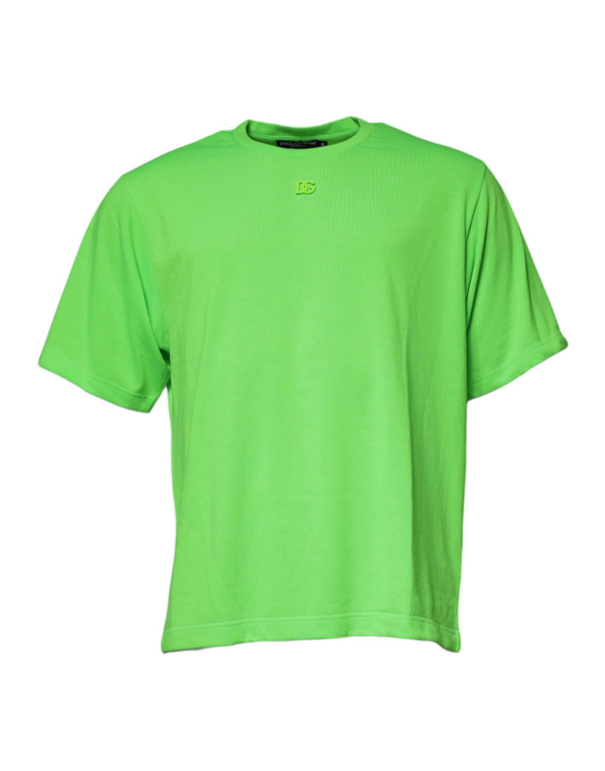 Dolce & Gabbana Grünes T-Shirt aus Baumwolle mit Rundhalsausschnitt und DG-Logo
