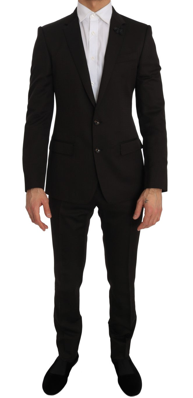 Dolce & Gabbana Braune Woll-Slim-Fit-Jacke mit Kristallbesatz MARTINI