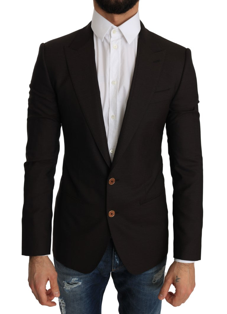 Dolce & Gabbana – Elegante, schmale Blazerjacke aus brauner Schurwolle