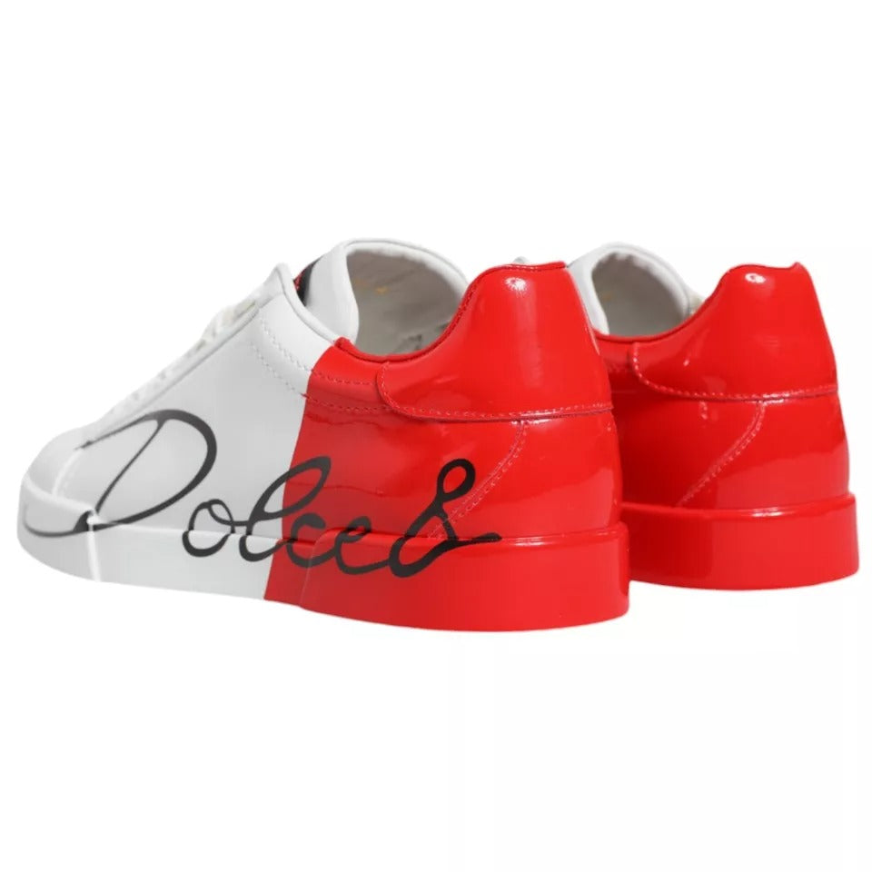 Dolce & Gabbana White Red Portofino Low Top Sneakers