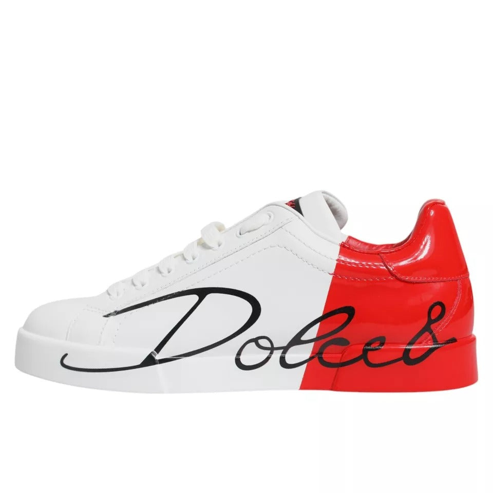 Dolce & Gabbana White Red Portofino Low Top Sneakers