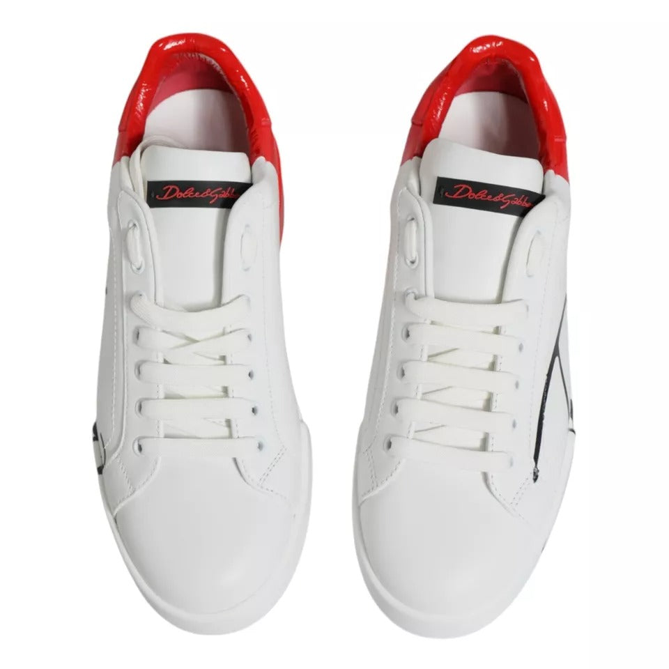Dolce & Gabbana White Red Portofino Low Top Sneakers