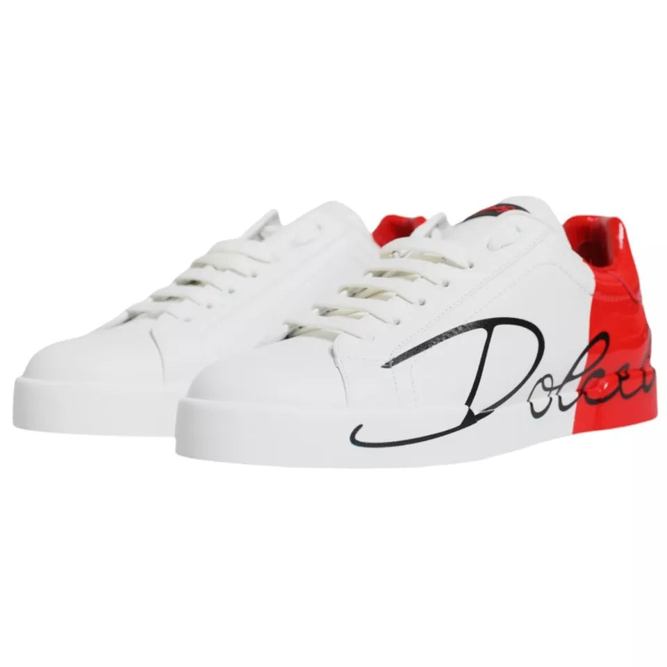 Dolce & Gabbana White Red Portofino Low Top Sneakers