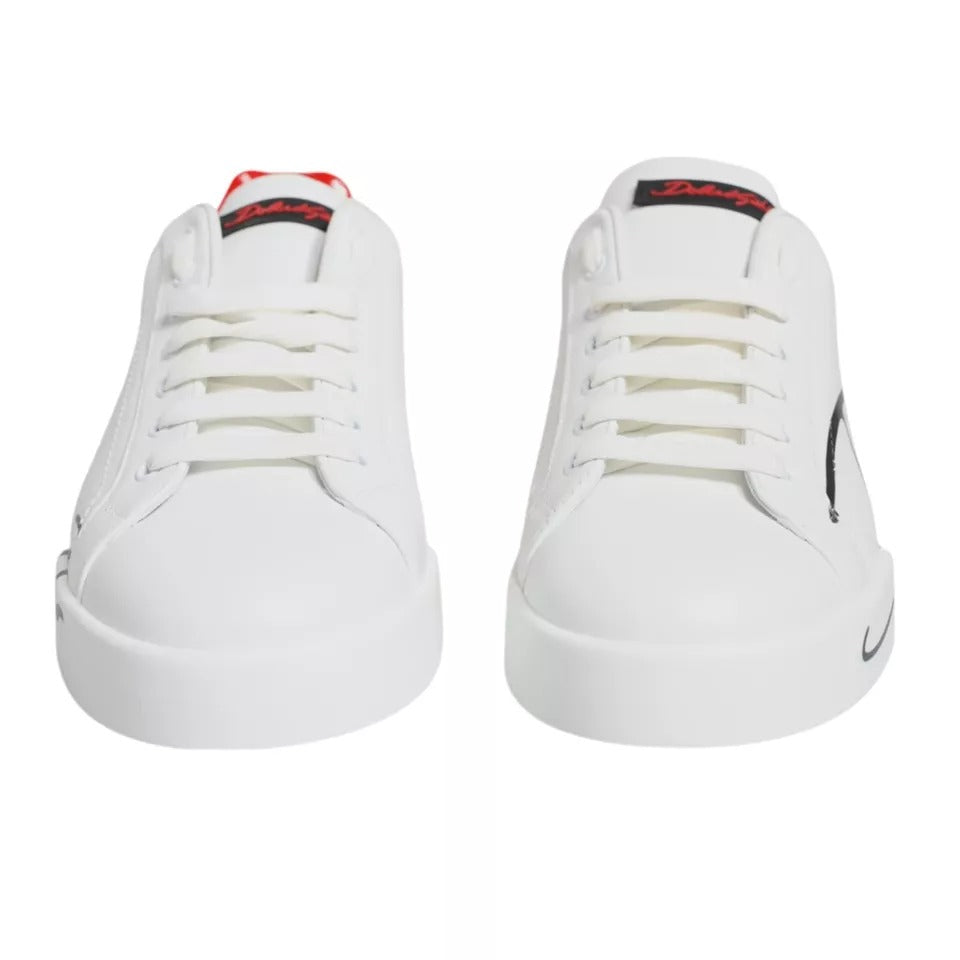 Dolce & Gabbana White Red Portofino Low Top Sneakers