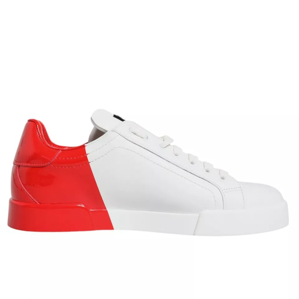 Dolce & Gabbana White Red Portofino Low Top Sneakers