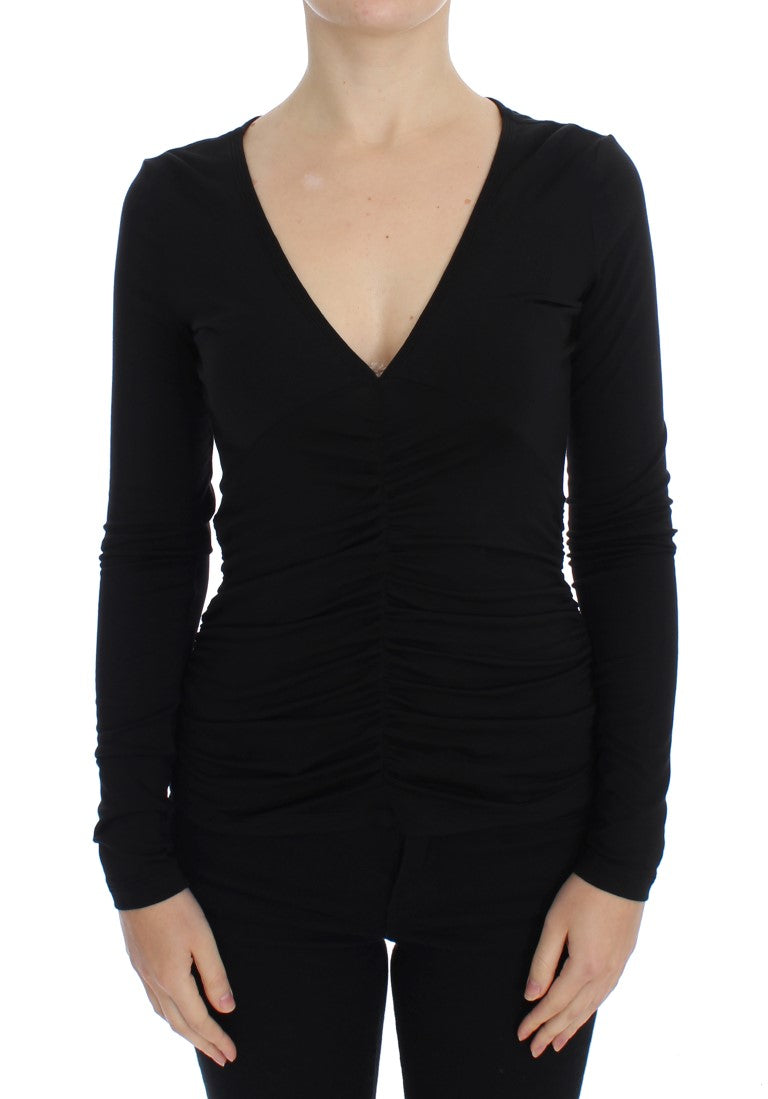 Versace Jeans – Eleganter Pullover aus Viskosemischung mit V-Ausschnitt in Schwarz