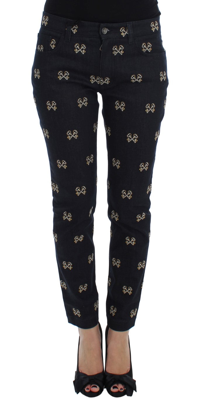 Dolce & Gabbana – Elegante Slim-Fit-Jeans aus besticktem Denim