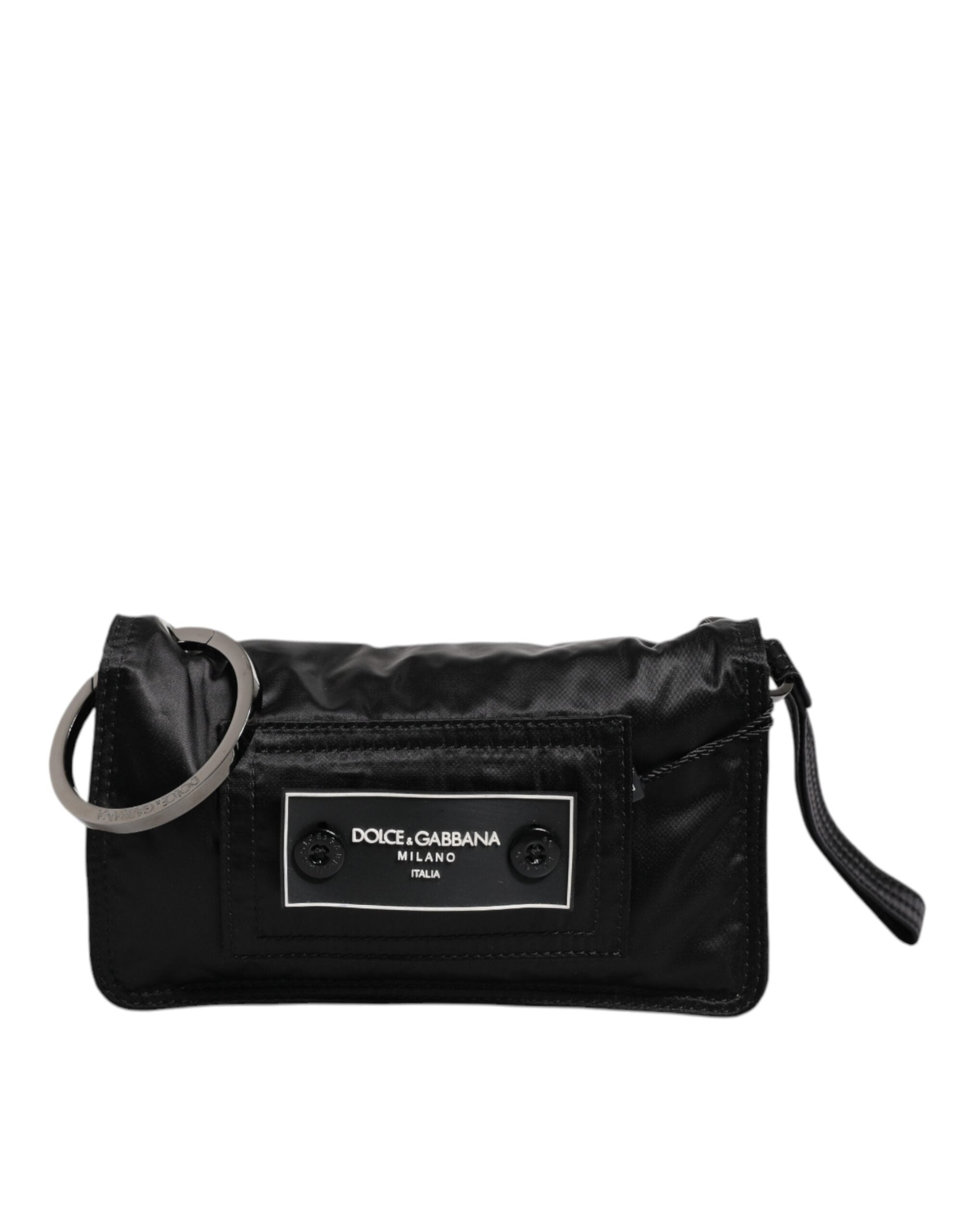 Dolce & Gabbana – Zweiwege-Clutch aus schwarzem Stoff mit Logo