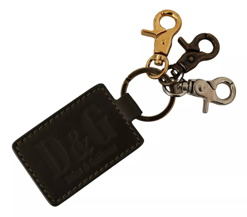 Dolce & Gabbana Schlüsselanhänger mit D&G-Logo aus grünem Leder und Metallring mit Haken