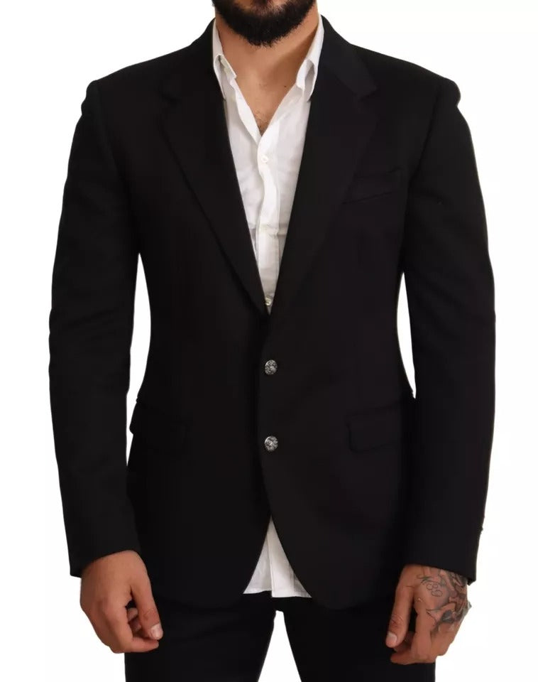 Dolce & Gabbana – Slim Fit-Mantel-Blazerjacke aus schwarzer Baumwolle