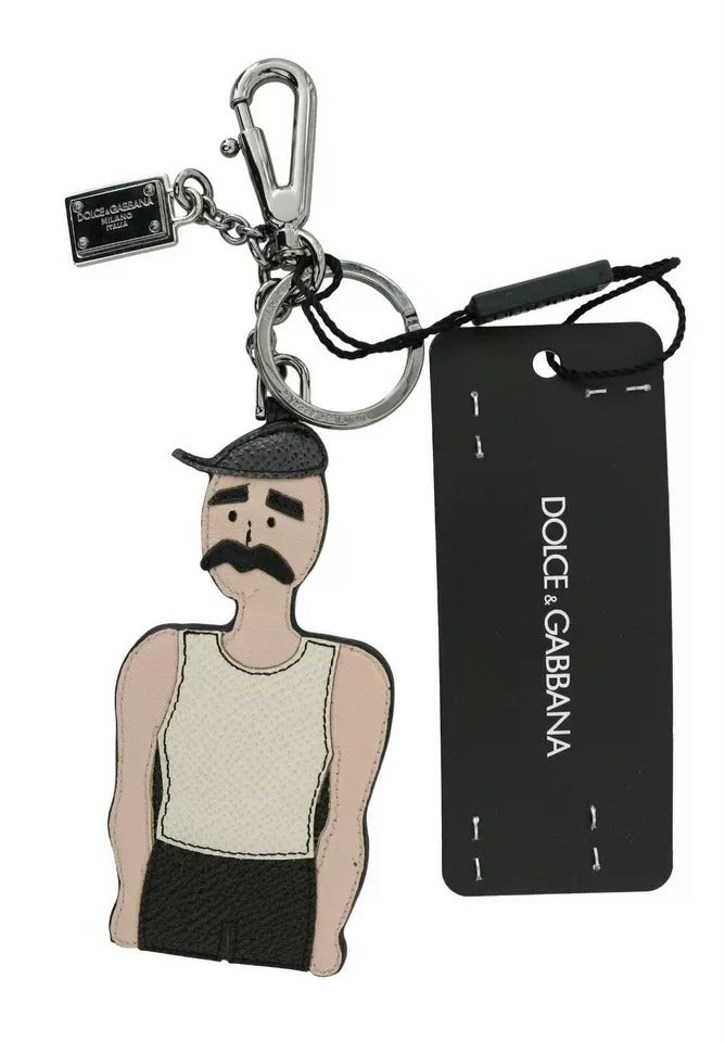 Dolce & Gabbana Schlüsselanhänger mit Fischer-Logo aus schwarzem Leder