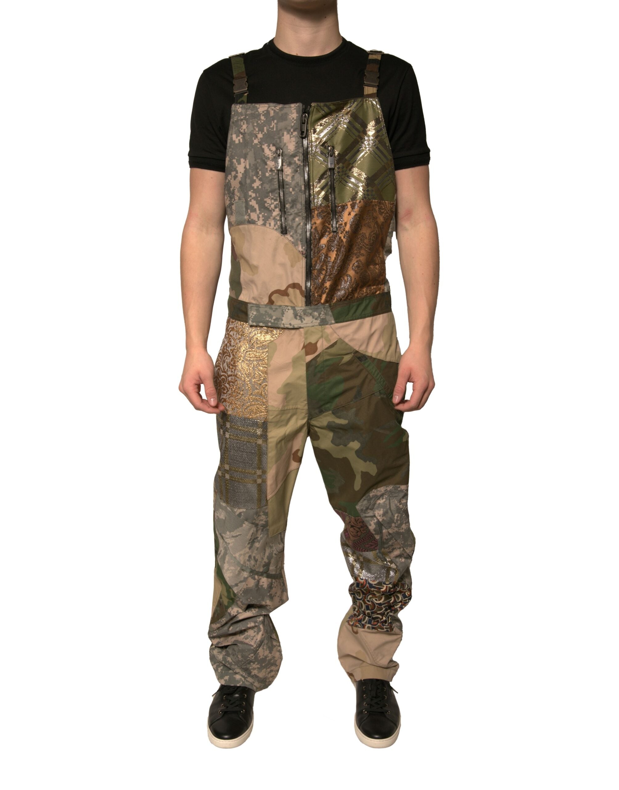 Dolce & Gabbana Mehrfarbige Patchwork-Latzhose in Camouflage