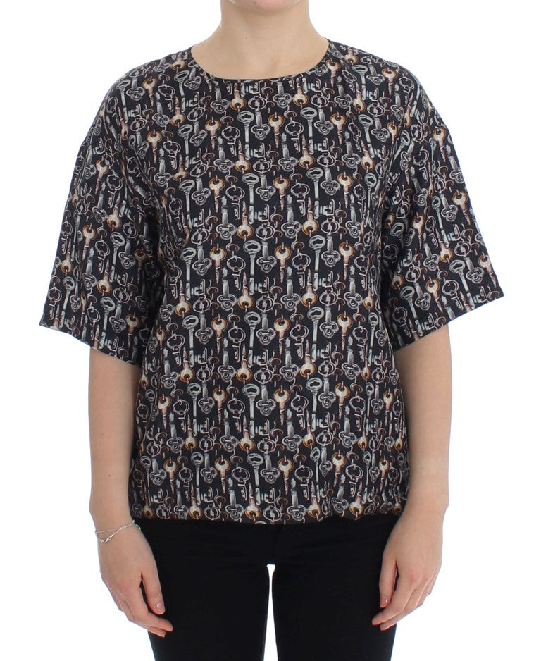 Dolce & Gabbana Enchanted Sicily Seidenbluse mit Schlüssel-Print