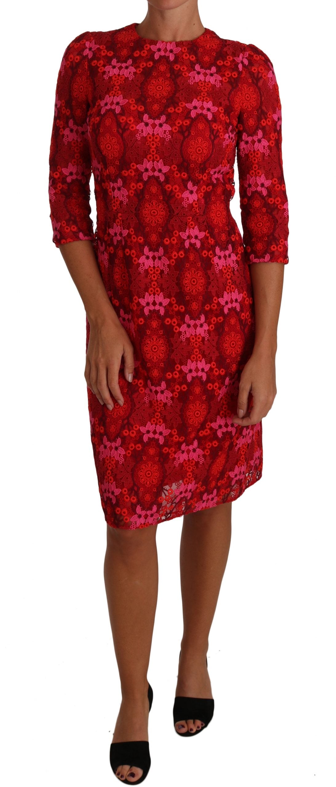 Dolce & Gabbana – Elegantes, knielanges Häkelkleid mit Blumenmuster