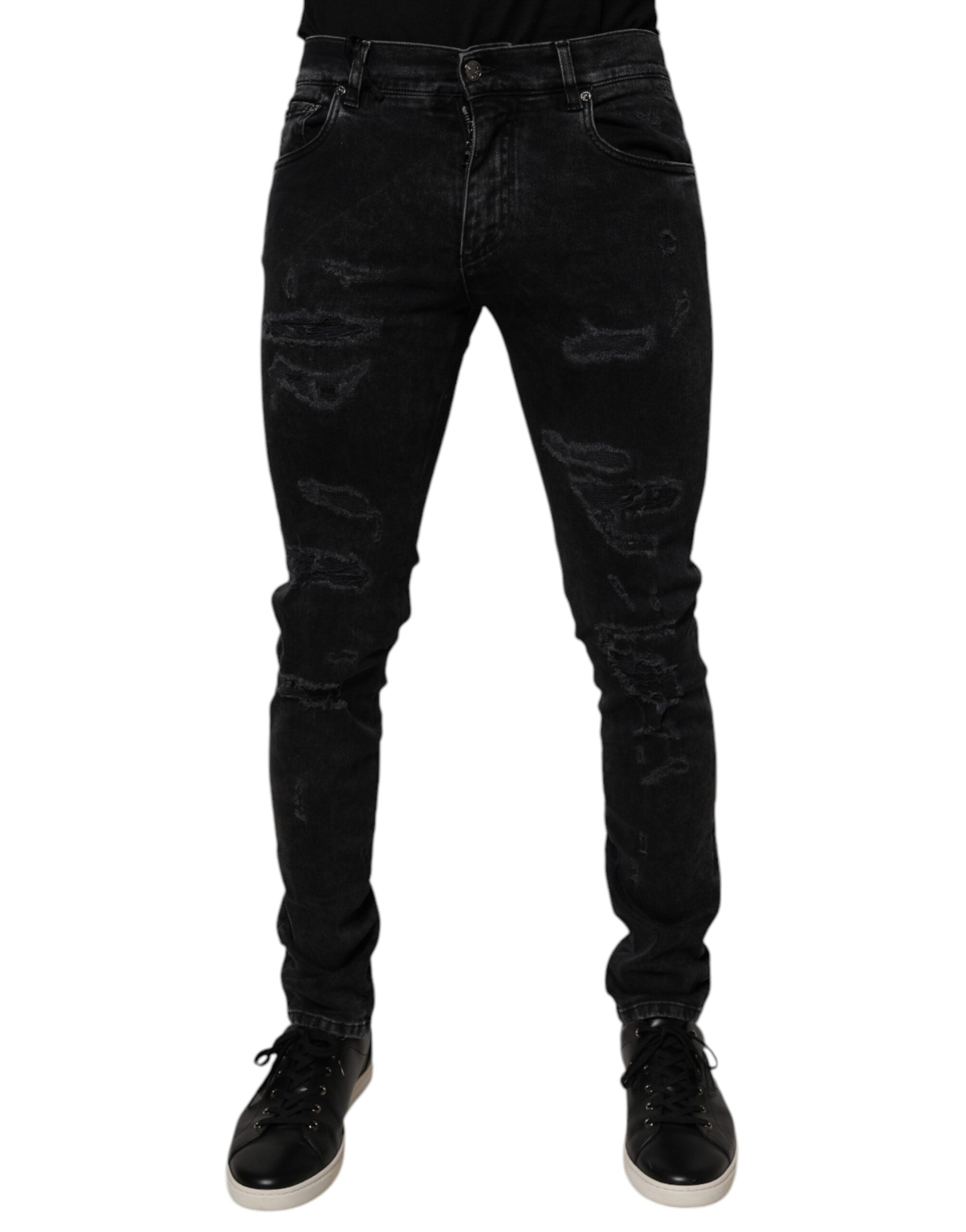 Dolce & Gabbana Schwarze Skinny Jeans aus zerfetzter Baumwolle für Herren