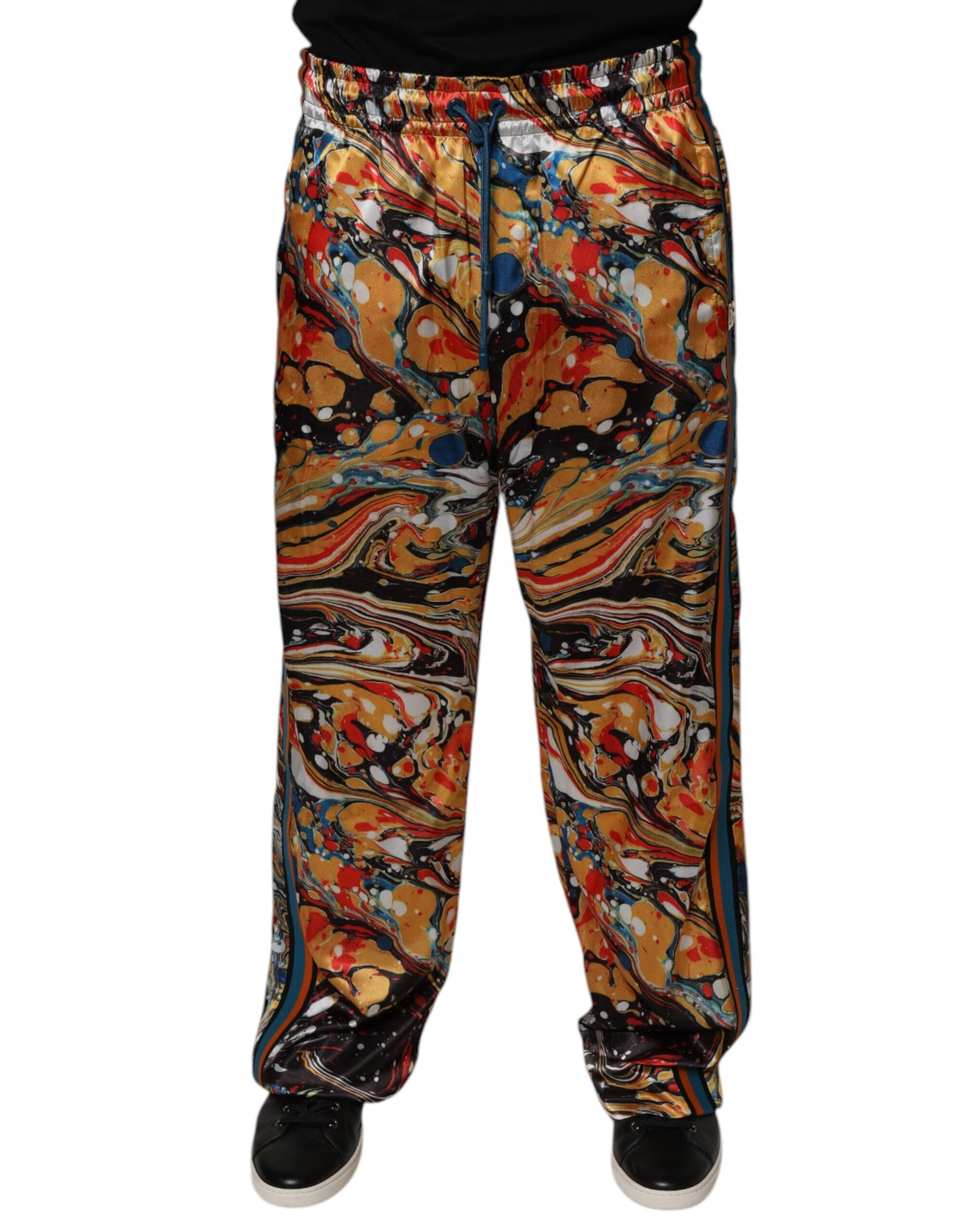 Dolce & Gabbana Mehrfarbige Marmor-Satin-Trainingshose für Herren