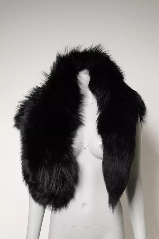 Dolce & Gabbana – Halstuch, wärmer, Winterschal aus schwarzem Fuchspelz