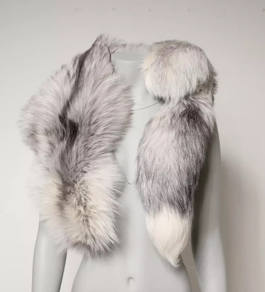 Dolce & Gabbana – Halstuch, wärmer, Winterschal aus weißem Fuchspelz