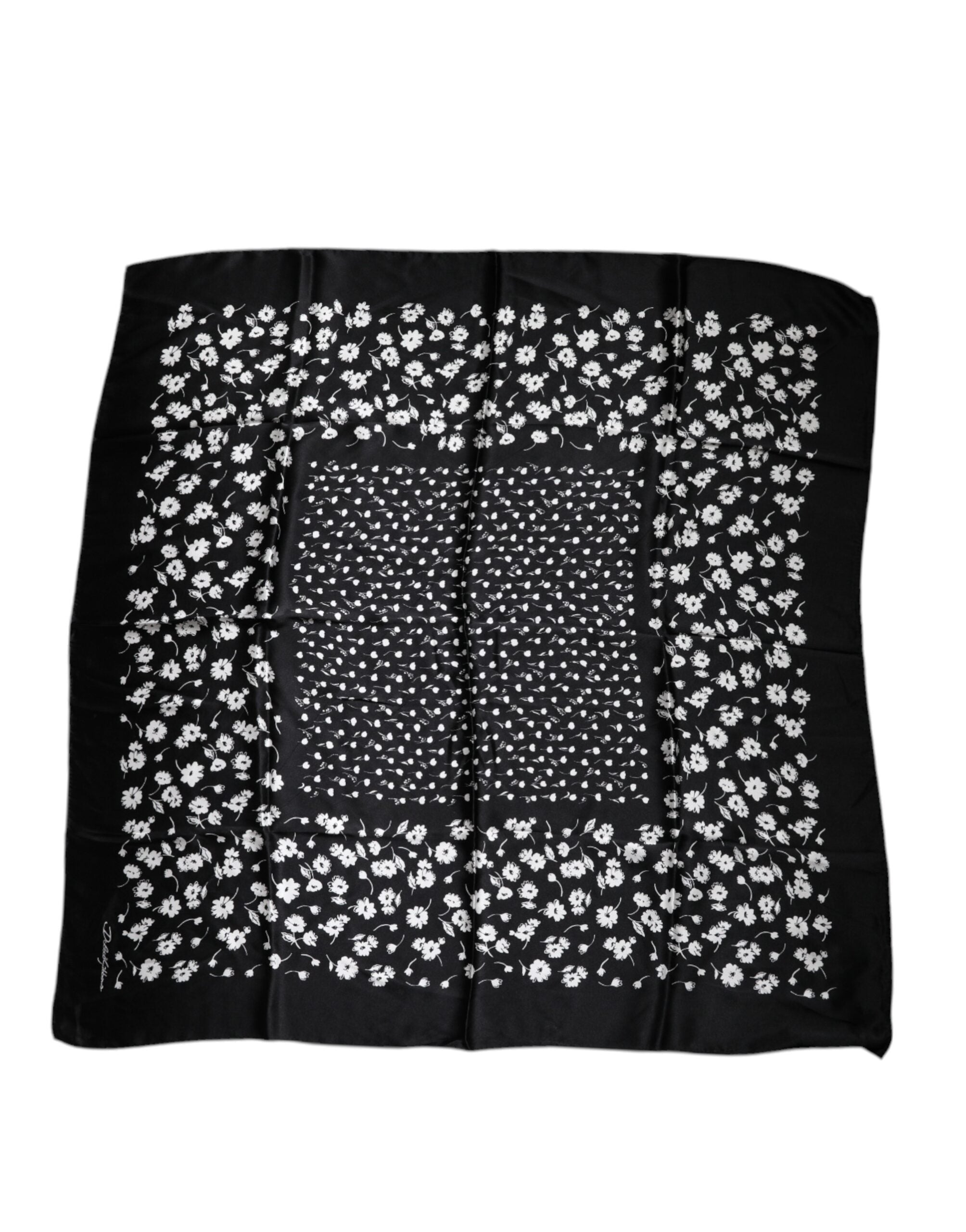 Dolce & Gabbana – Schwarzer quadratischer Wickelschal aus Seide mit Blumenmuster