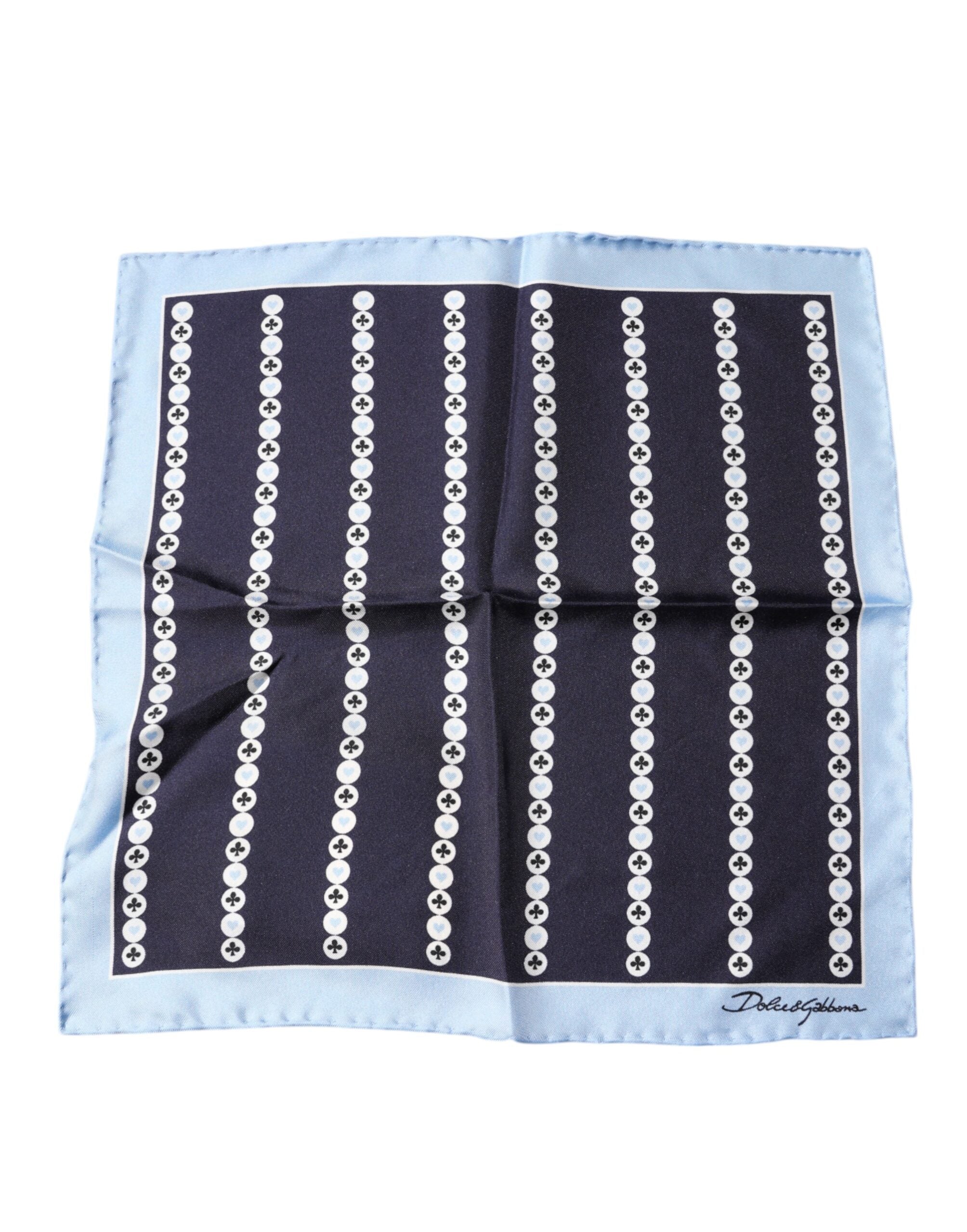 Dolce & Gabbana – Blauer Seidentaschentuch mit Herz-Spade-Muster