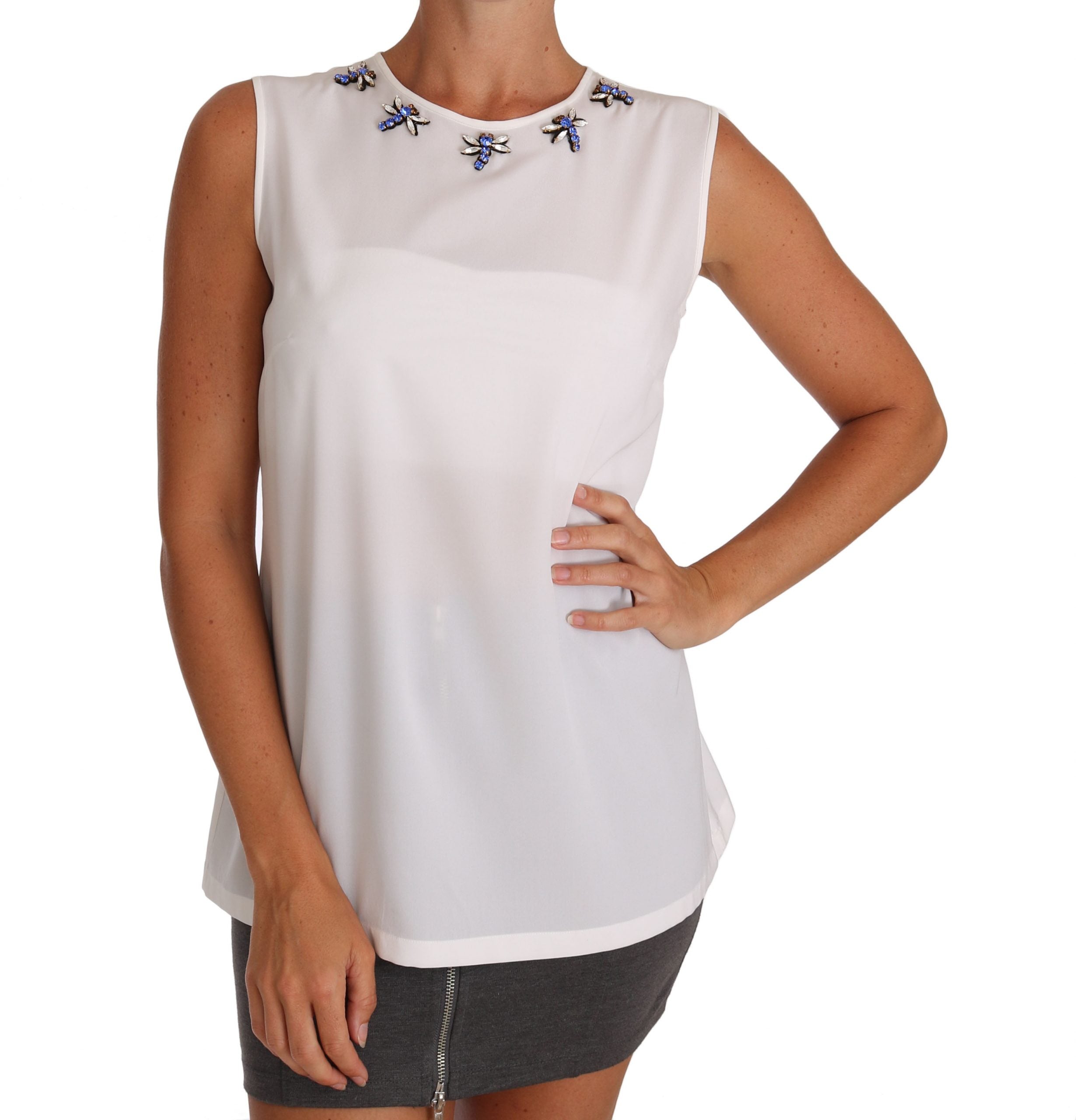 Dolce & Gabbana Elegante, verzierte ärmellose Seidenbluse