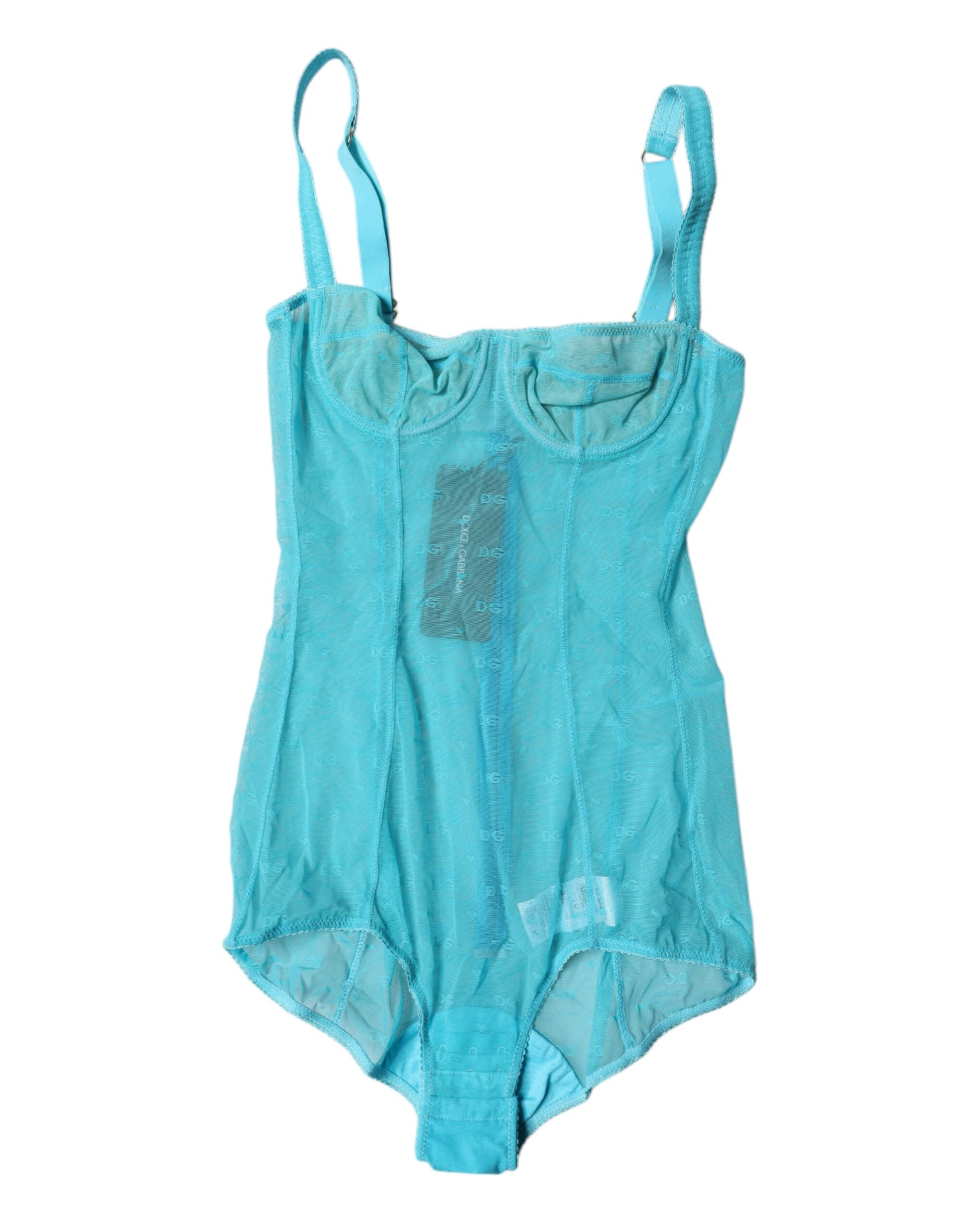 Dolce & Gabbana Blauer Tüll-Balconette-BH-Body-Unterwäsche