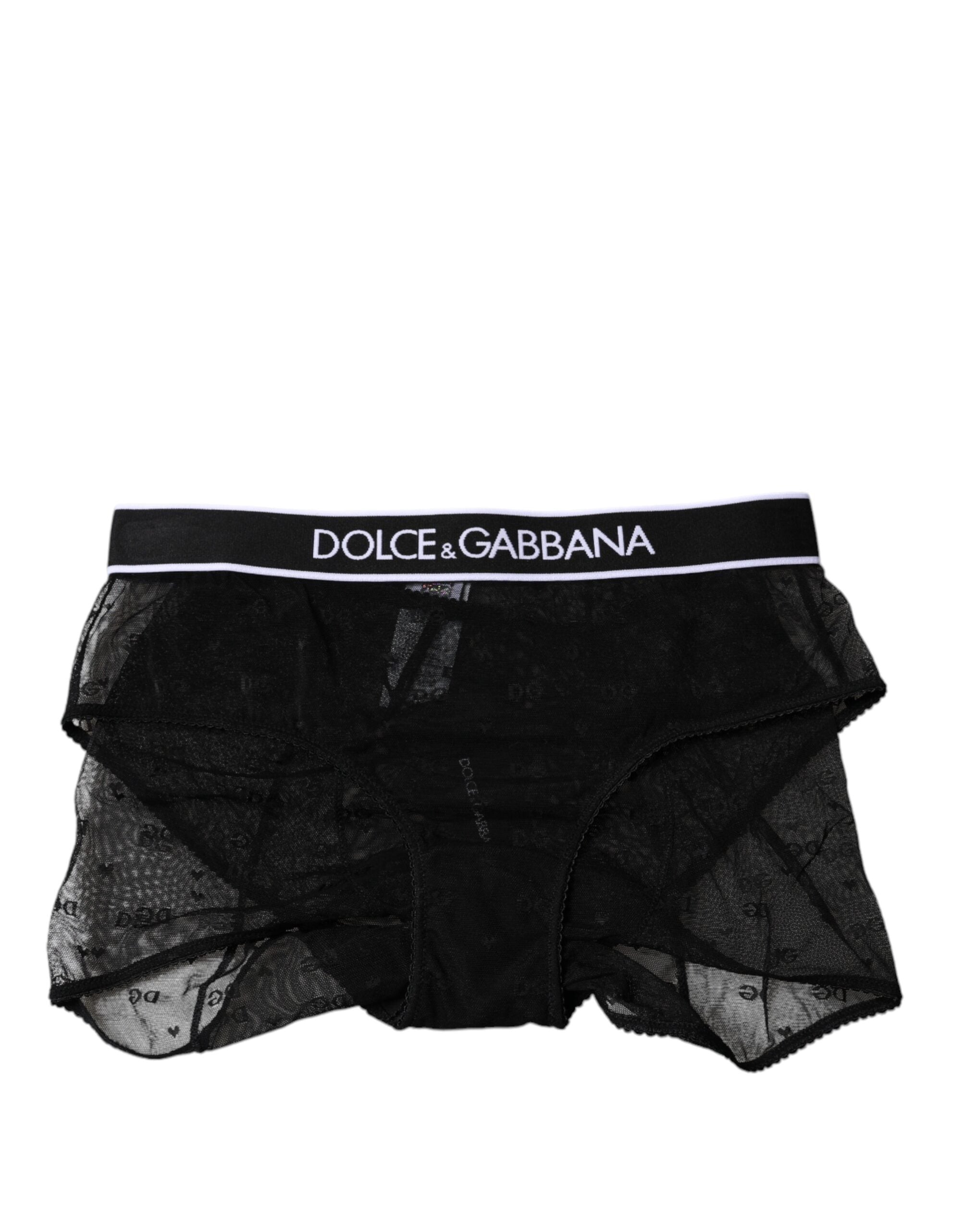 Dolce & Gabbana – Schwarze Höschen aus Nylon mit mittlerer Taille und Tüll
