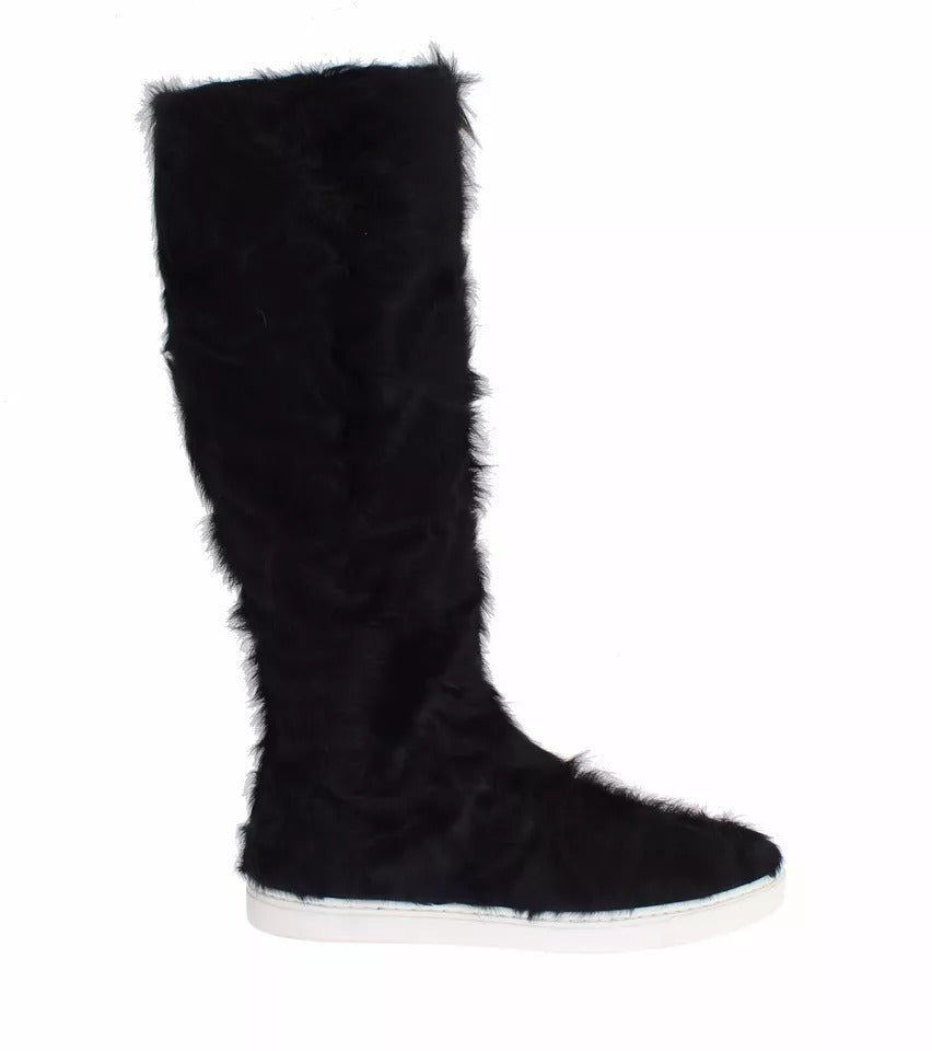 Dolce & Gabbana Schwarze Xiangao Lammfell Lederstiefel Schuhe