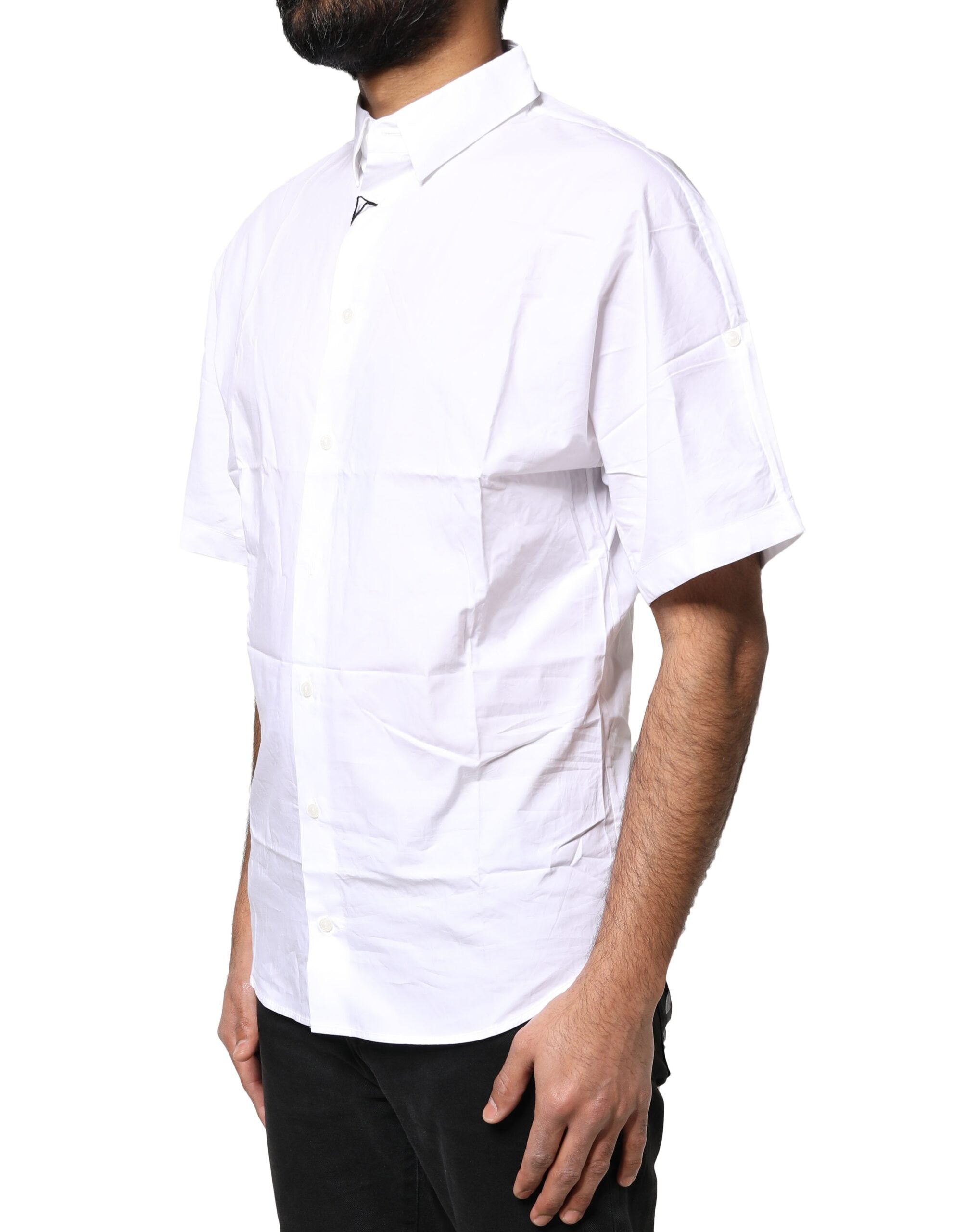 Dolce & Gabbana White Cotton Button Down Casual Men Polo Shirt