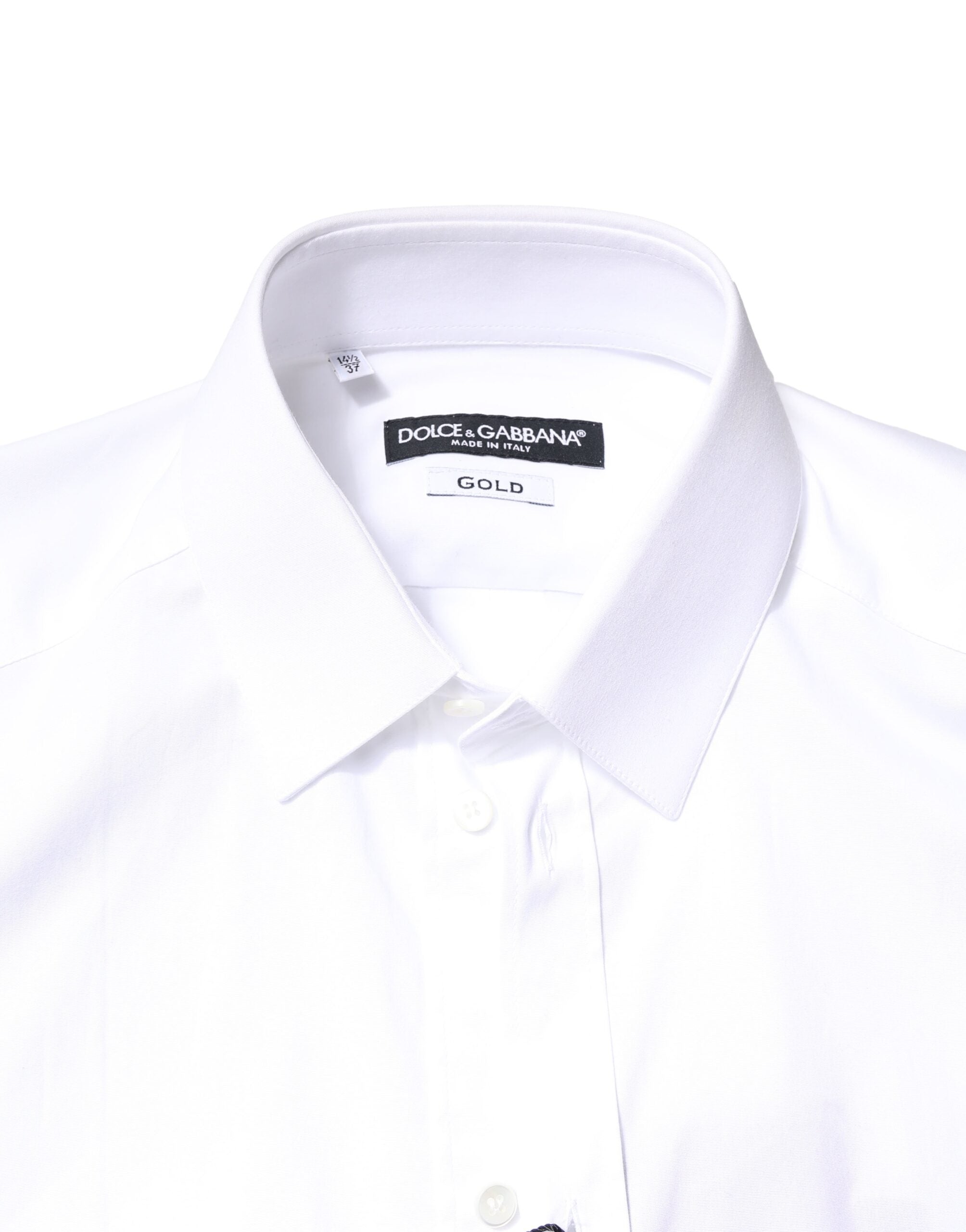 Dolce & Gabbana White GOLD Cotton Long Sleeves Dress Shirt