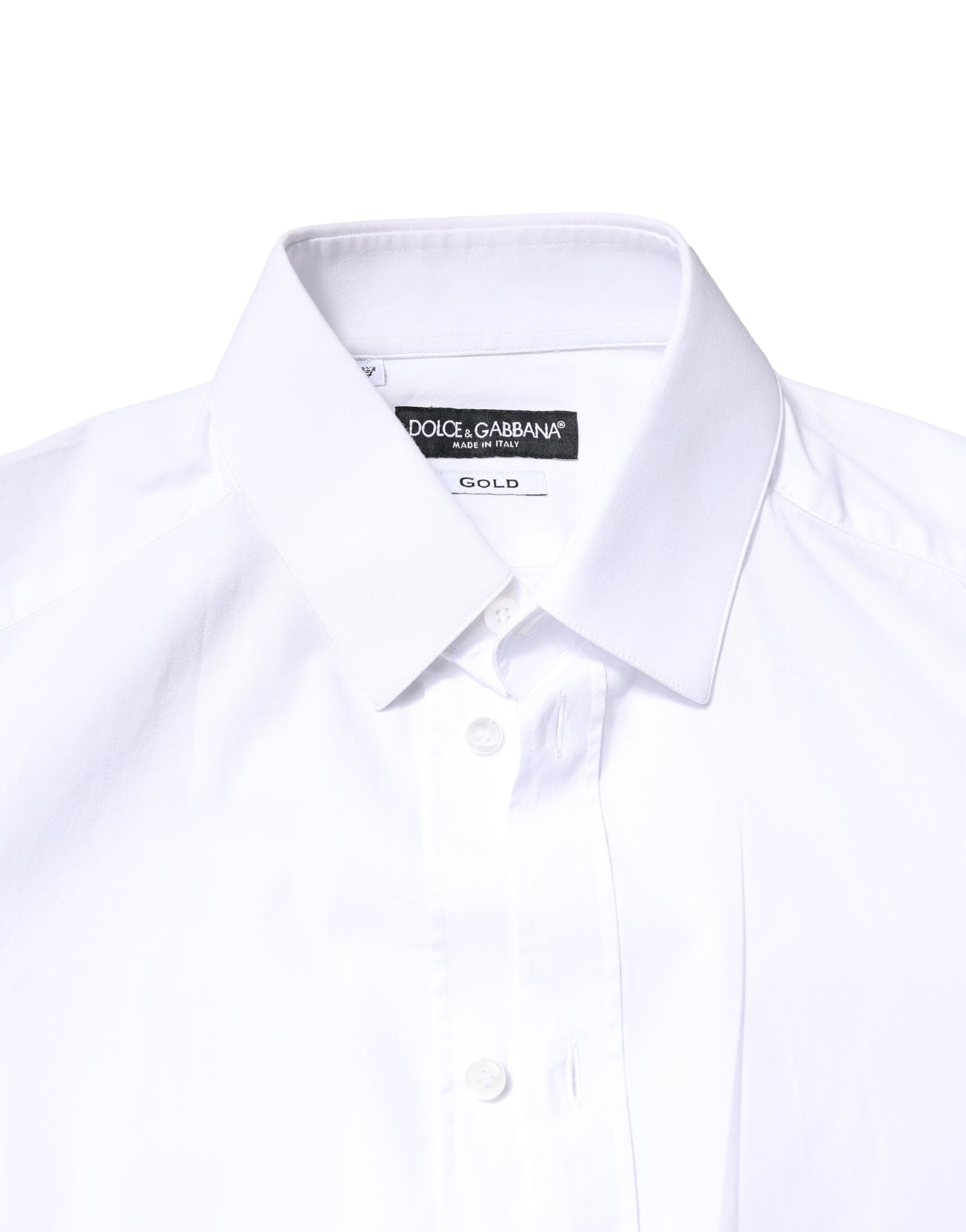 Dolce & Gabbana White GOLD Cotton Long Sleeves Dress Shirt