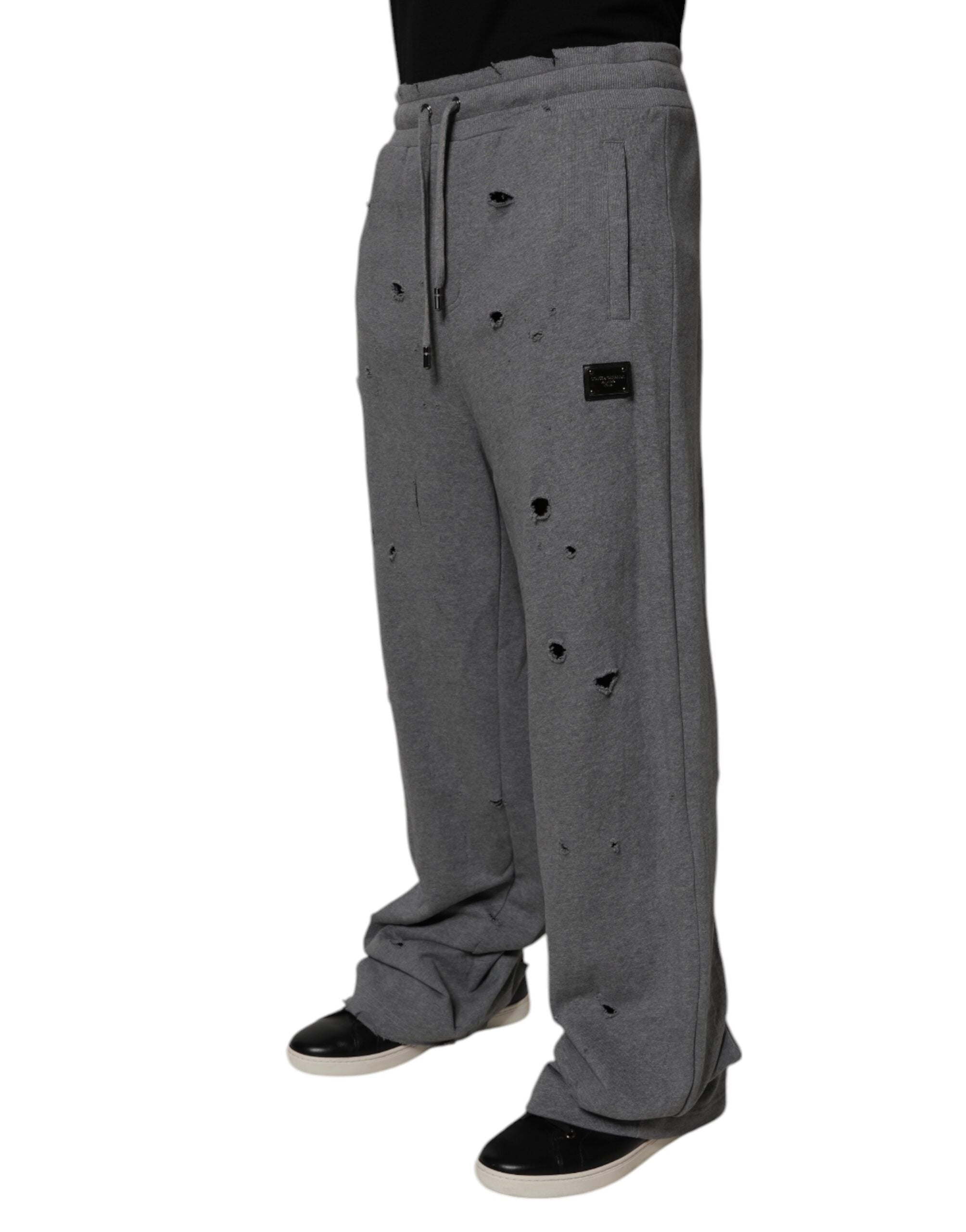 Dolce & Gabbana Gray Cotton RipStyle Straight Sweatpants Pants