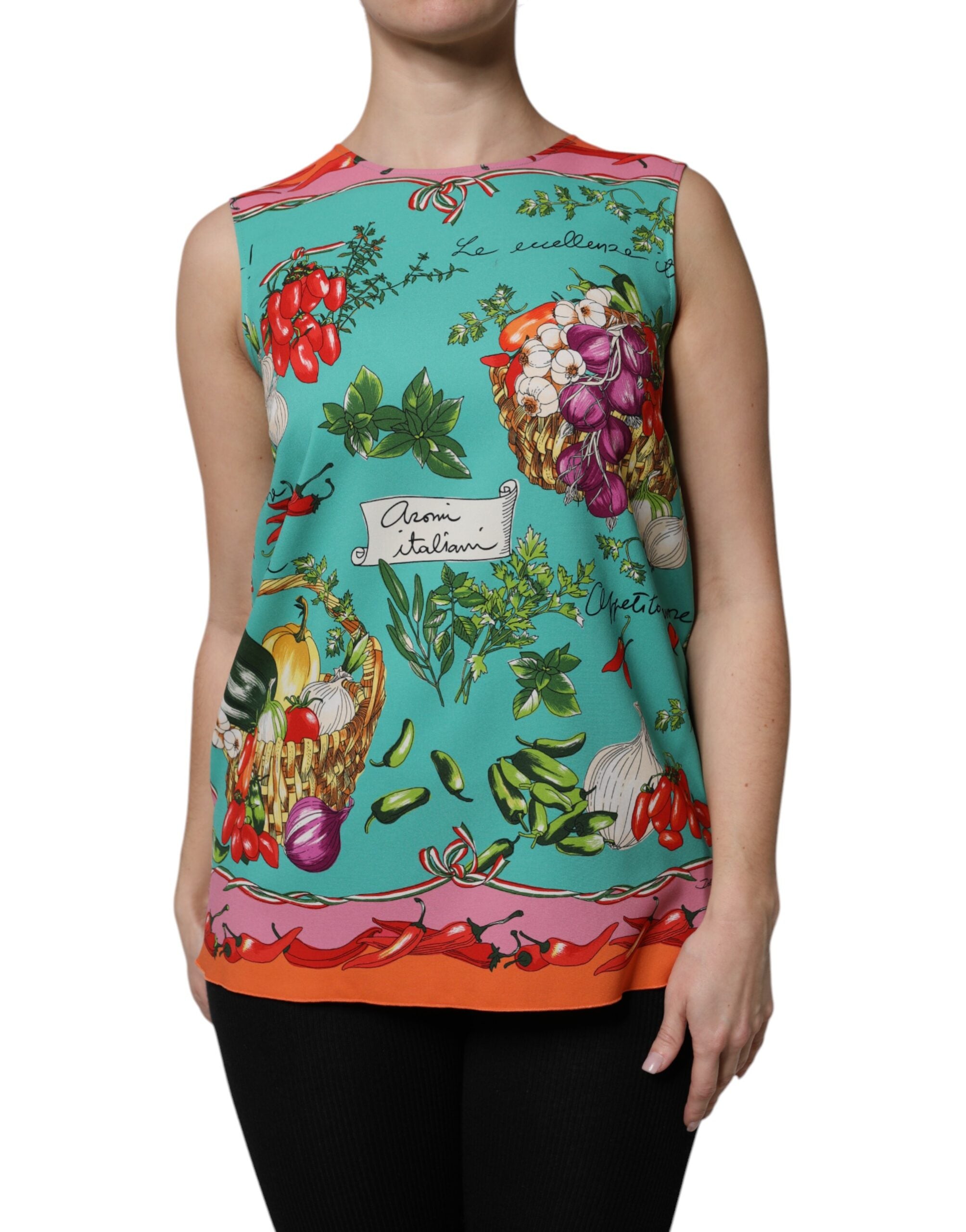 Dolce & Gabbana – Ärmelloses Seiden-Tanktop mit mehrfarbigem Blumenmuster