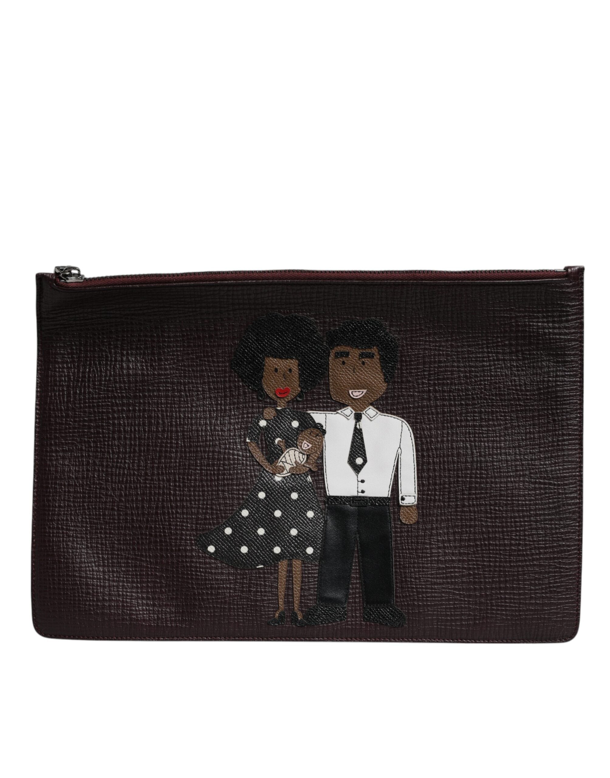 Dolce & Gabbana – Braune Leder-Clutch-Tasche #DGFAMILY mit Verzierung für Herren