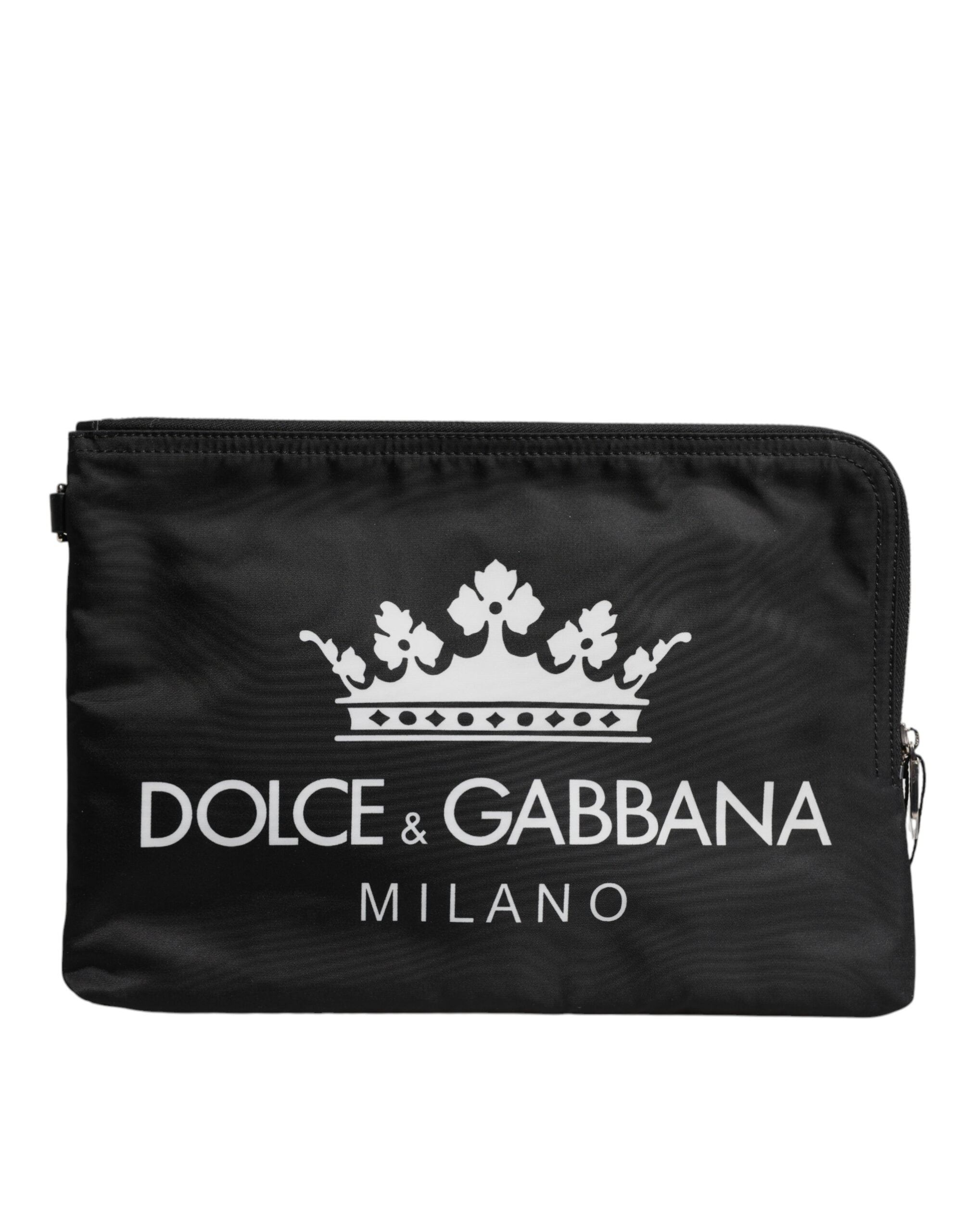 Dolce & Gabbana Schwarze Clutch aus Nylon mit DG Milano-Print