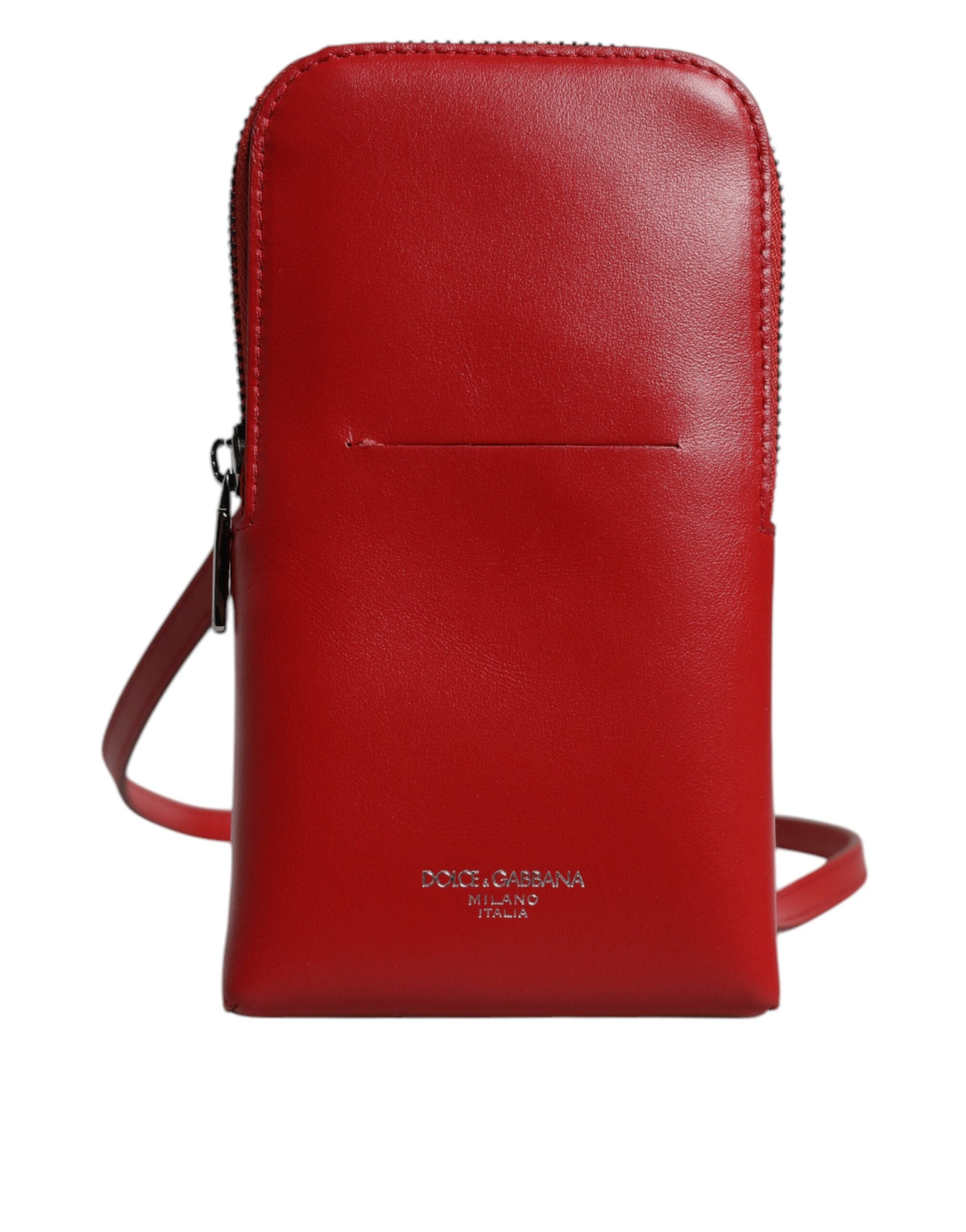 Dolce & Gabbana Rote Leder-Geldbörse, Handy-Umhängetasche mit Umhängeband