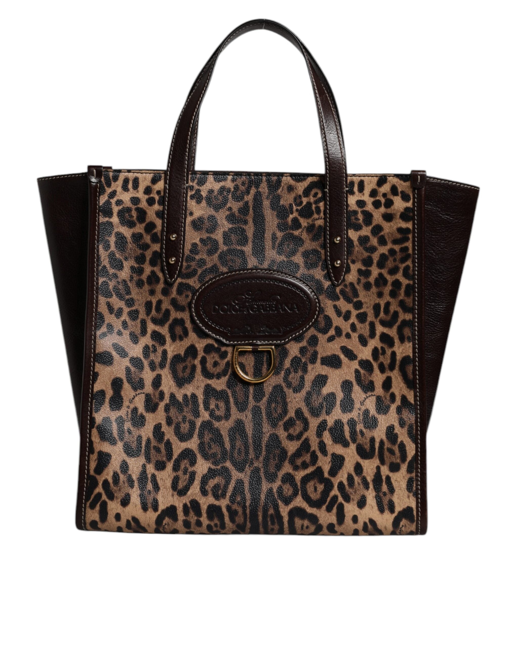 Dolce & Gabbana – Tragetasche aus braunem Leder mit Leopardenmuster und Schulterriemen