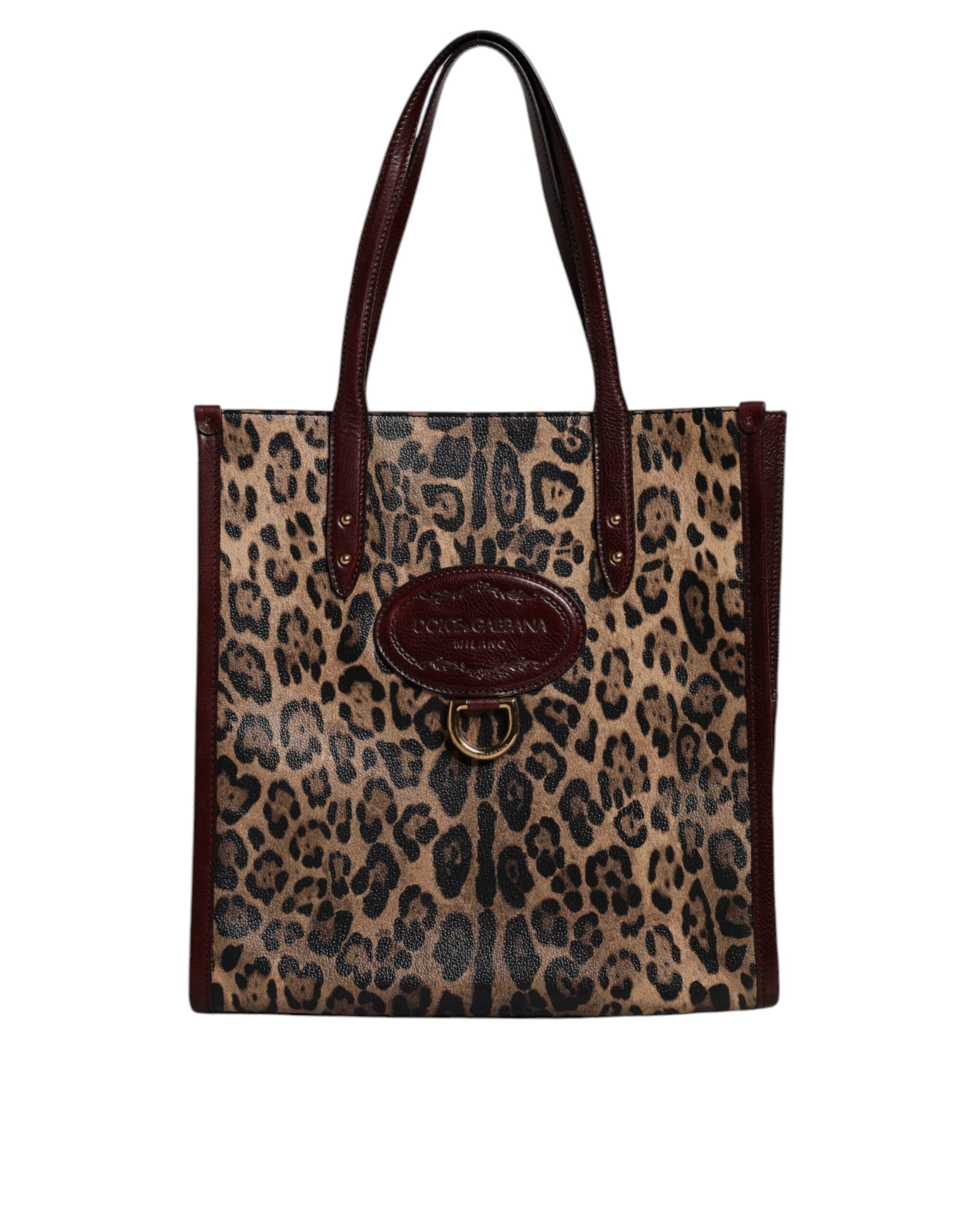 Dolce & Gabbana – Tragetasche aus braunem Leder mit Leopardenmuster und Schulterriemen
