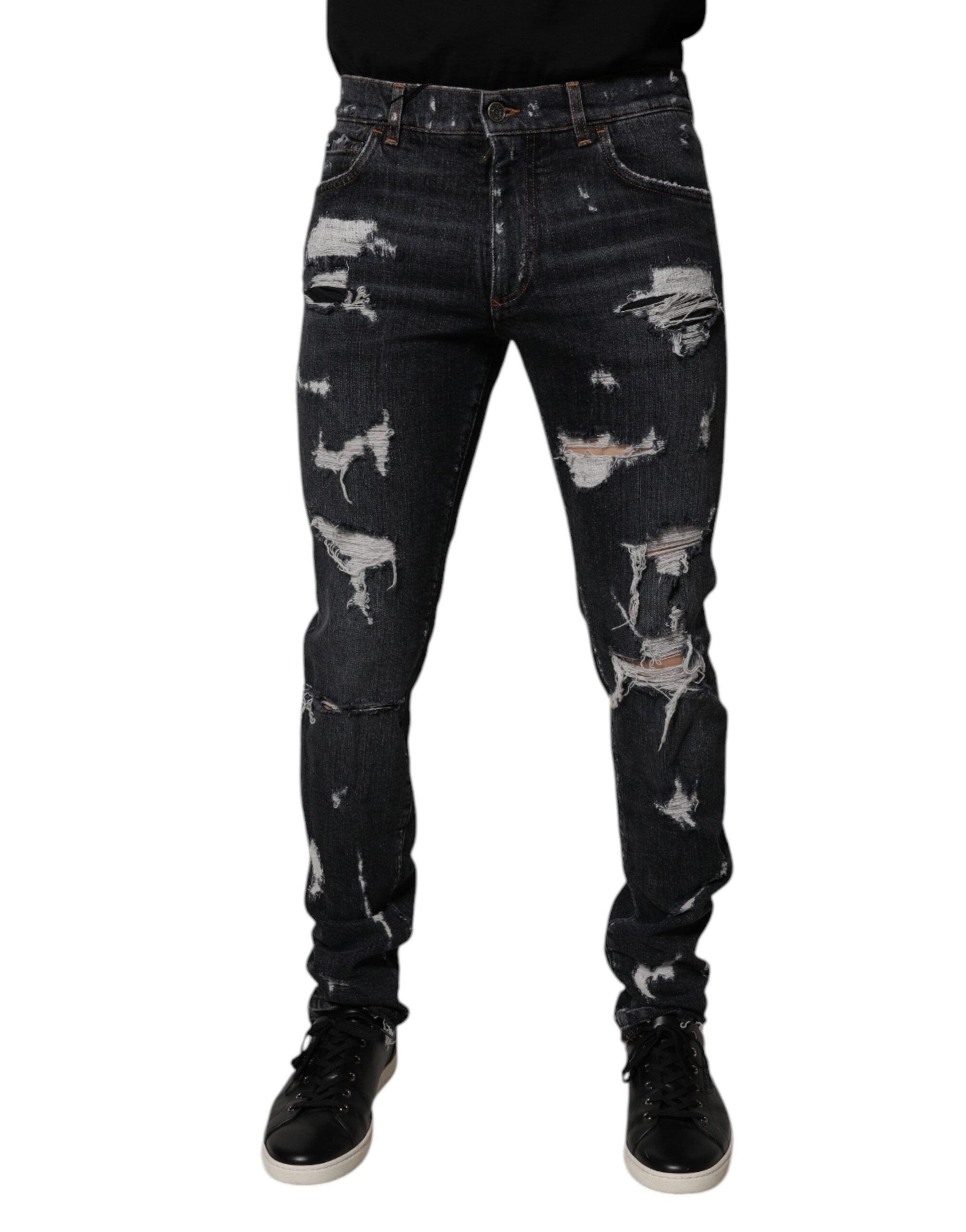 Dolce & Gabbana Schwarze Skinny Jeans aus zerfetzter Baumwolle für Herren