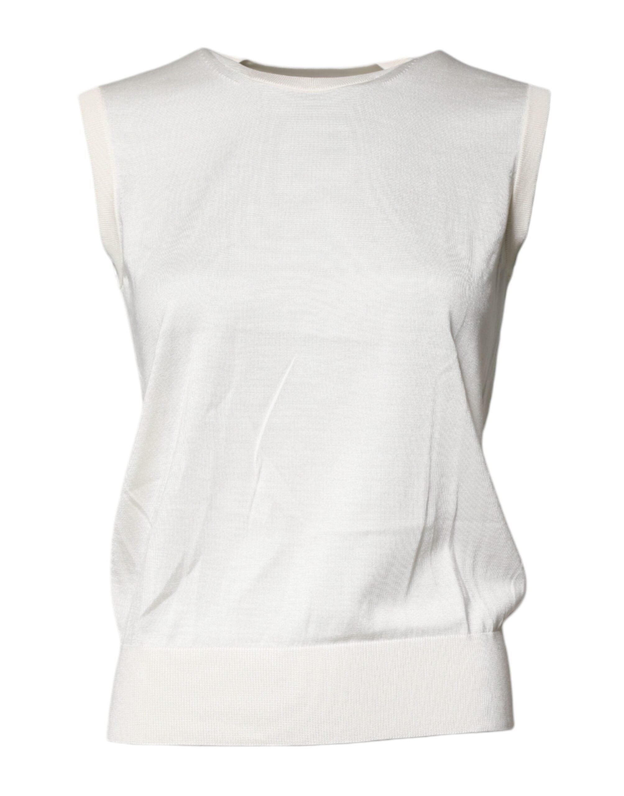 Dolce & Gabbana Cream Sleeveless Silk Round Neck Tank Top