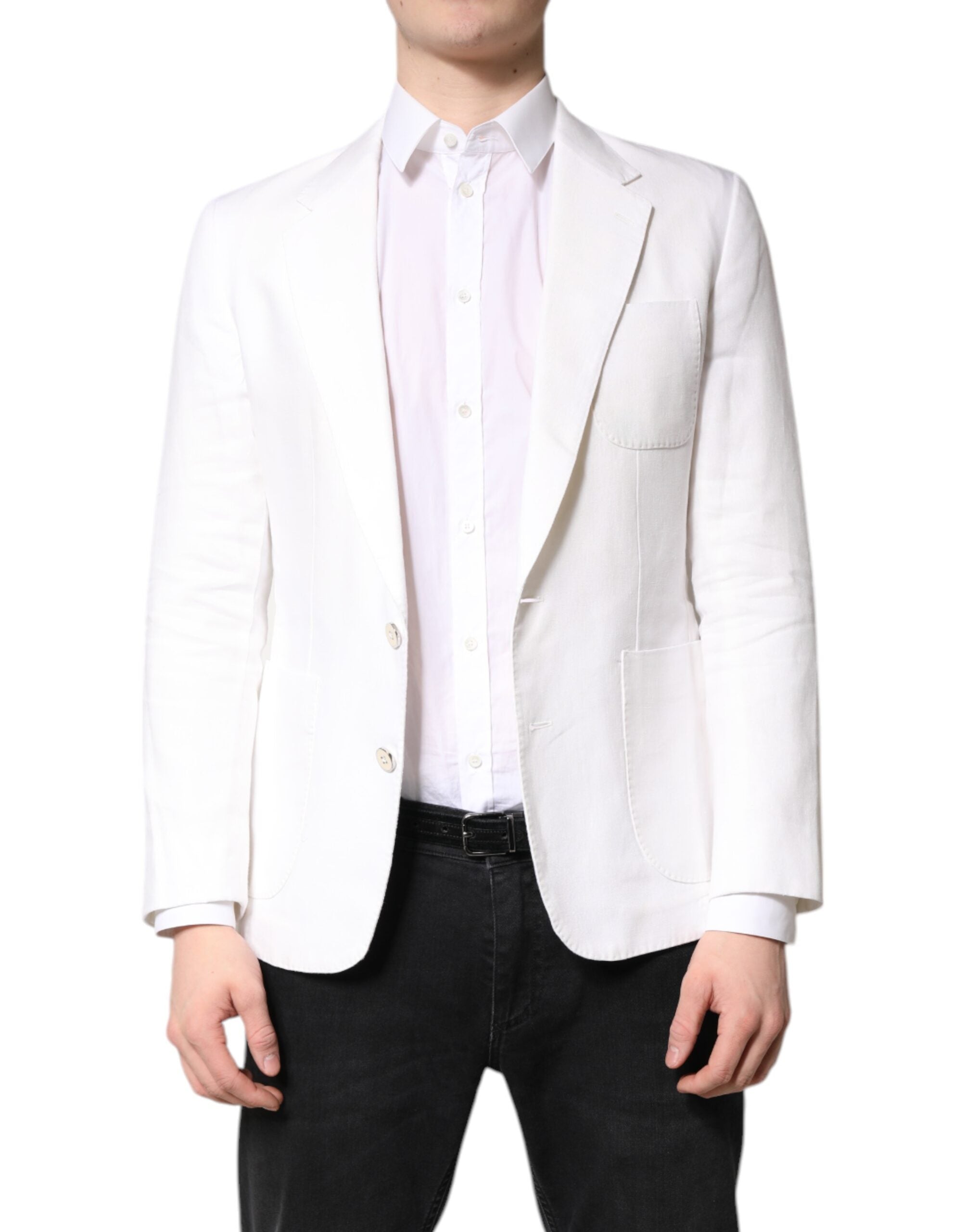 Dolce & Gabbana Weißer einreihiger Herrenmantel Blazeranzug