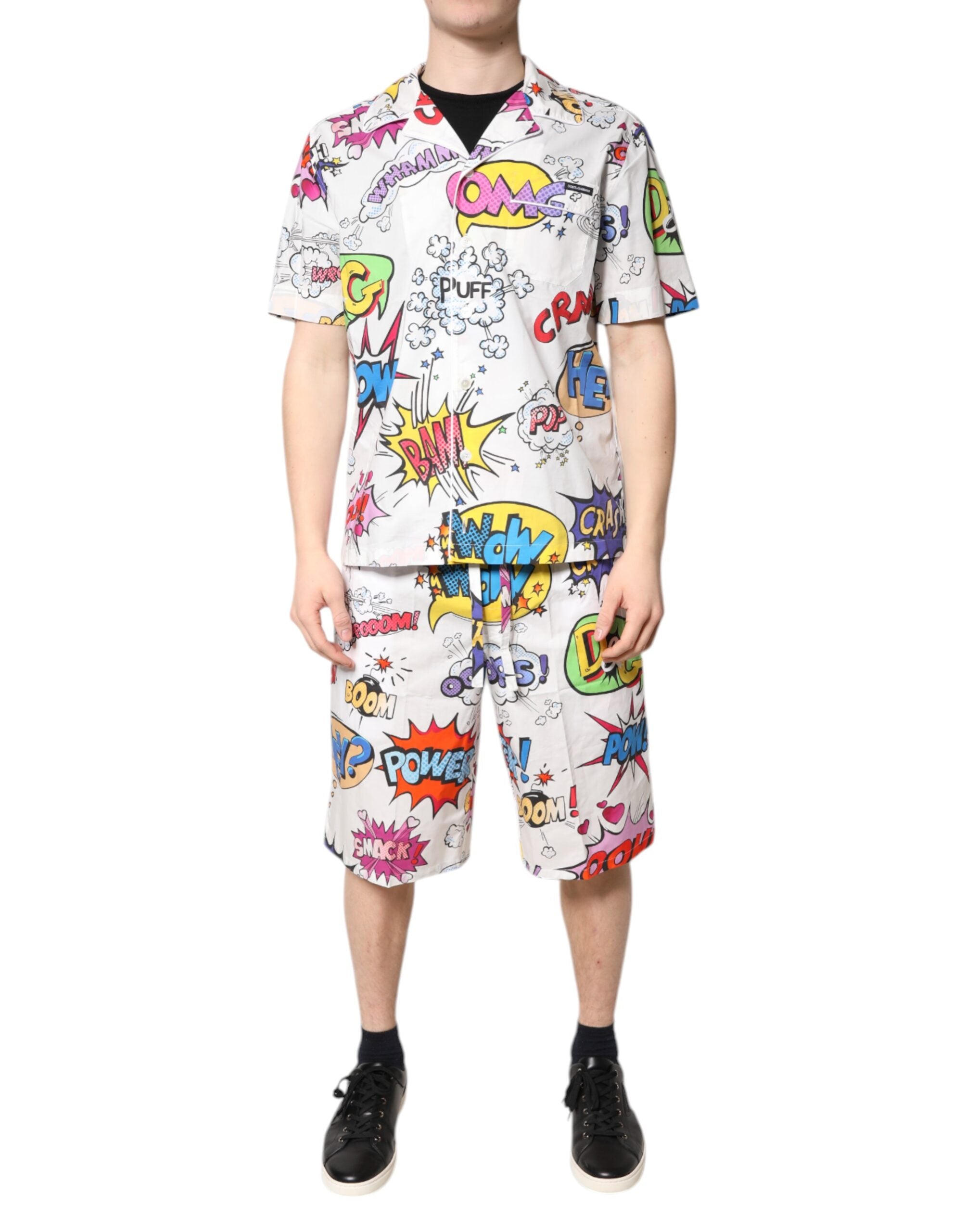 Dolce & Gabbana Weißer Pyjama aus Baumwolle mit Cartoon-Print für Herren