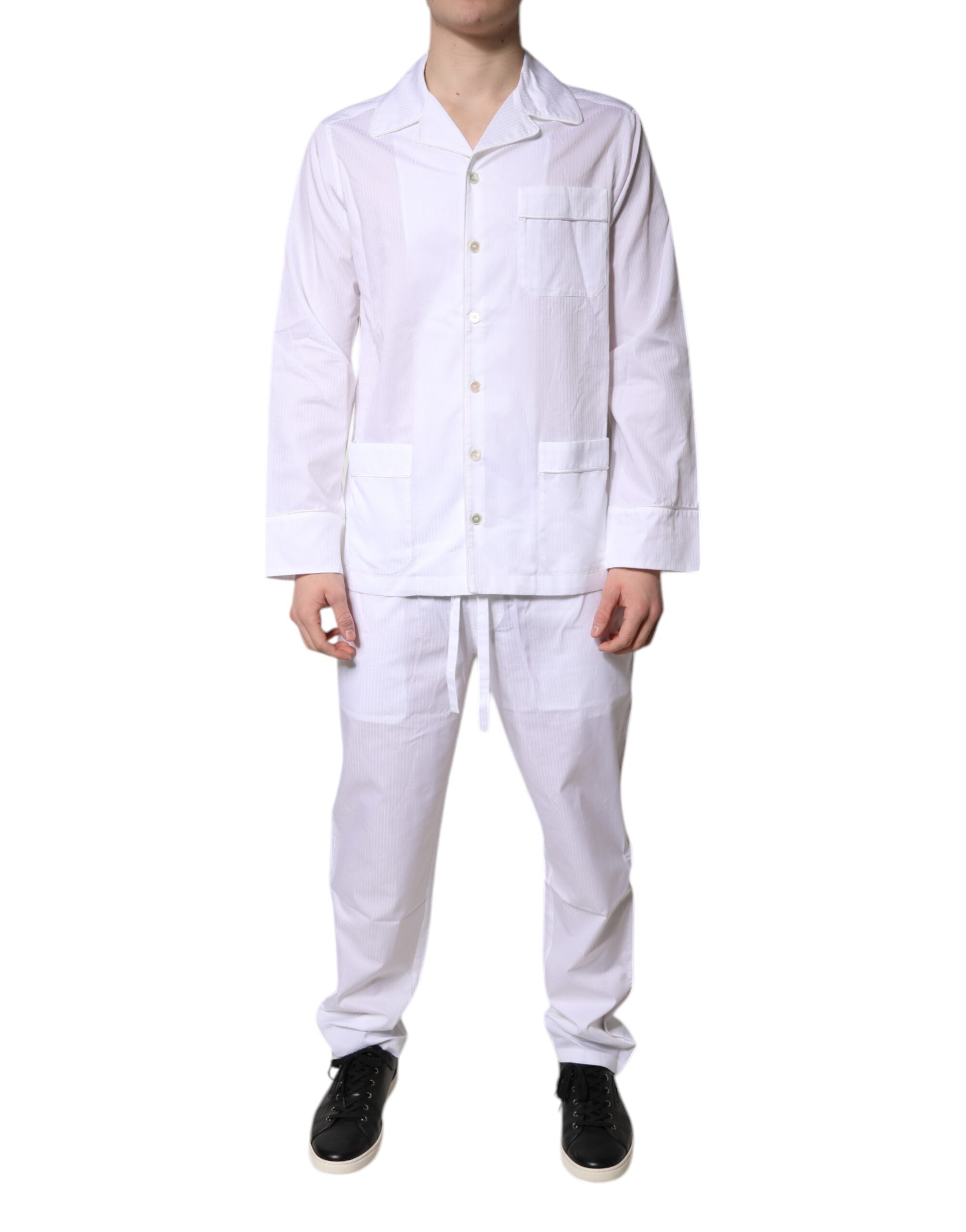 Dolce & Gabbana Pyjama-Set aus weißer Baumwolle mit Hemd und Hose