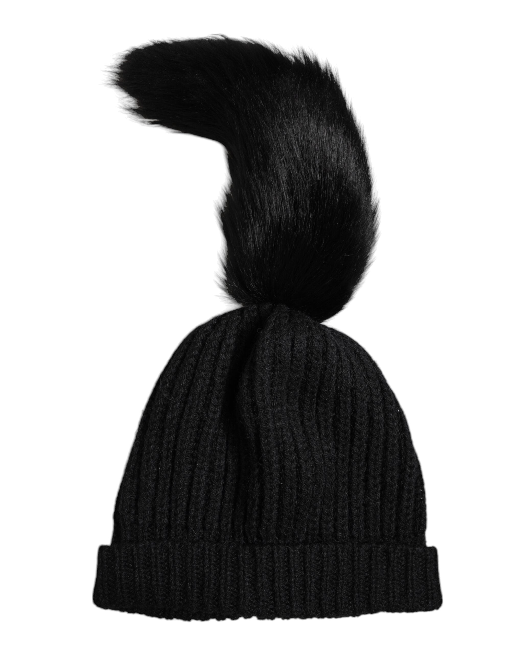 Dolce & Gabbana Wintermütze aus schwarzem Acryl mit gestricktem Pelz