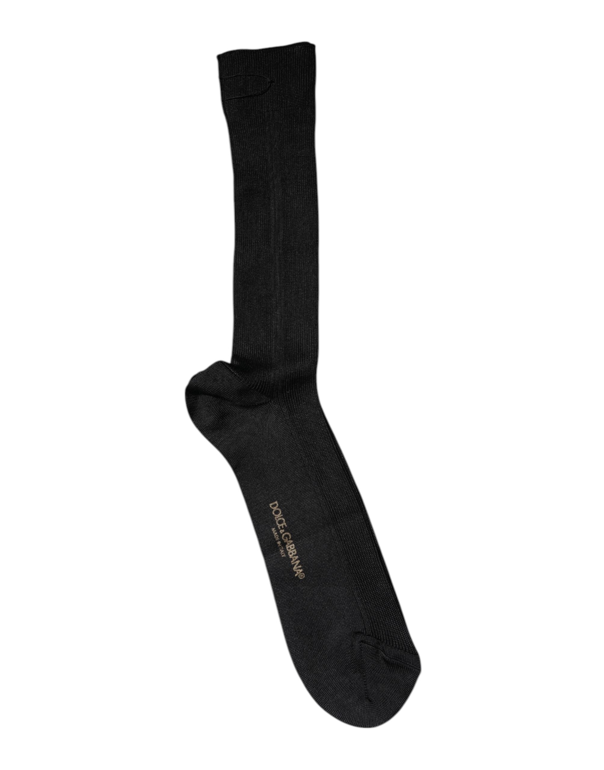Dolce & Gabbana – Wadenlange Herrensocken aus schwarzer Baumwolle mit DG-Logo